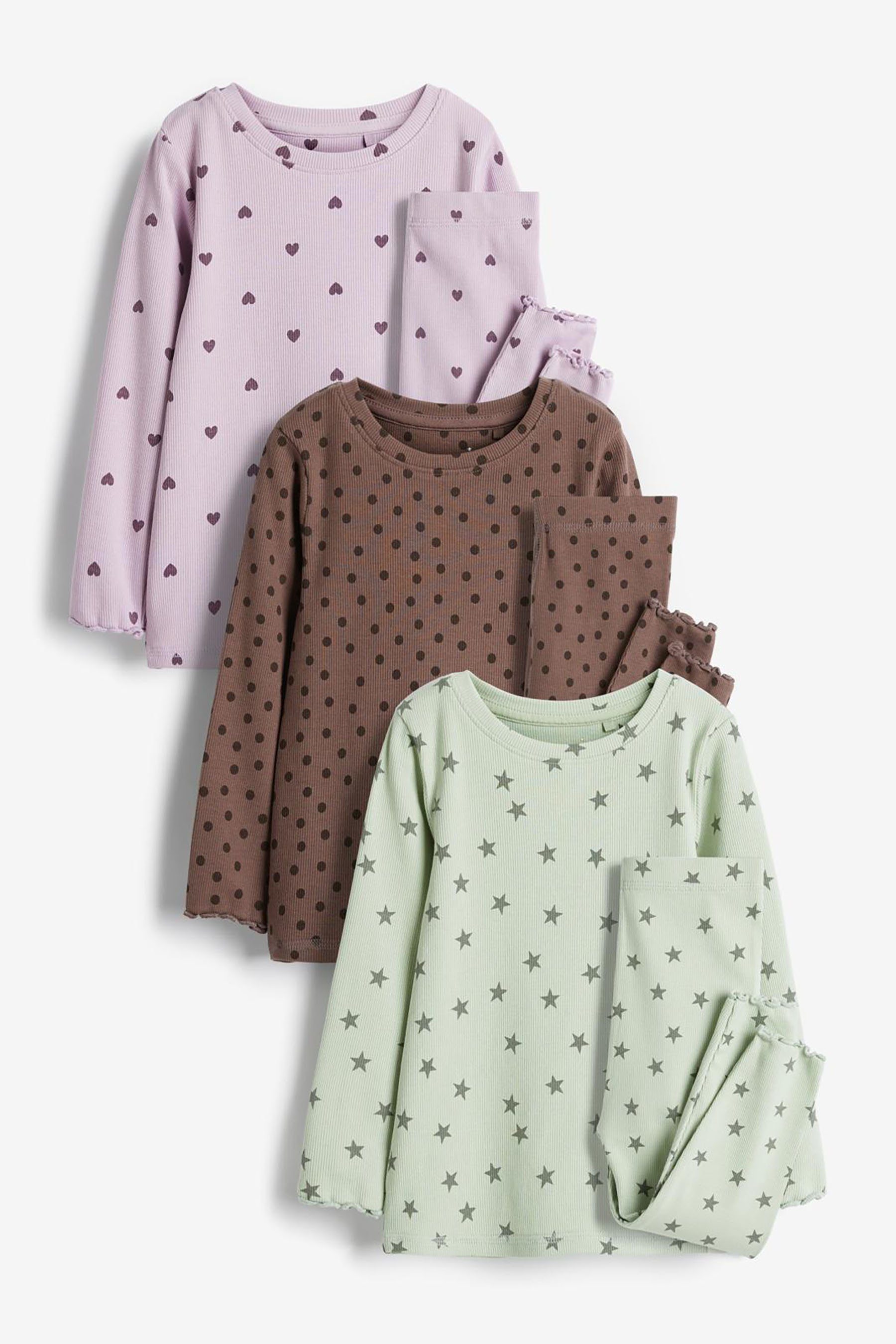 Kinder Mädchen (Gr. 50 - 92) Next Pyjama 3er-Pack gerippte Schlafanzüge mit Muster (6 tlg)