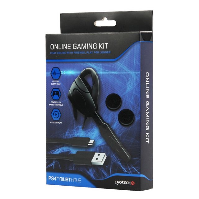 Gioteck Spielekonsolen-Zubehörset Gioteck Online Gaming-Kit EX4 Chat Headset USB Lade-Kabel Grips für Sony PS4 Playstation 4 Spielekonsolen 3-Teilig, (Set)