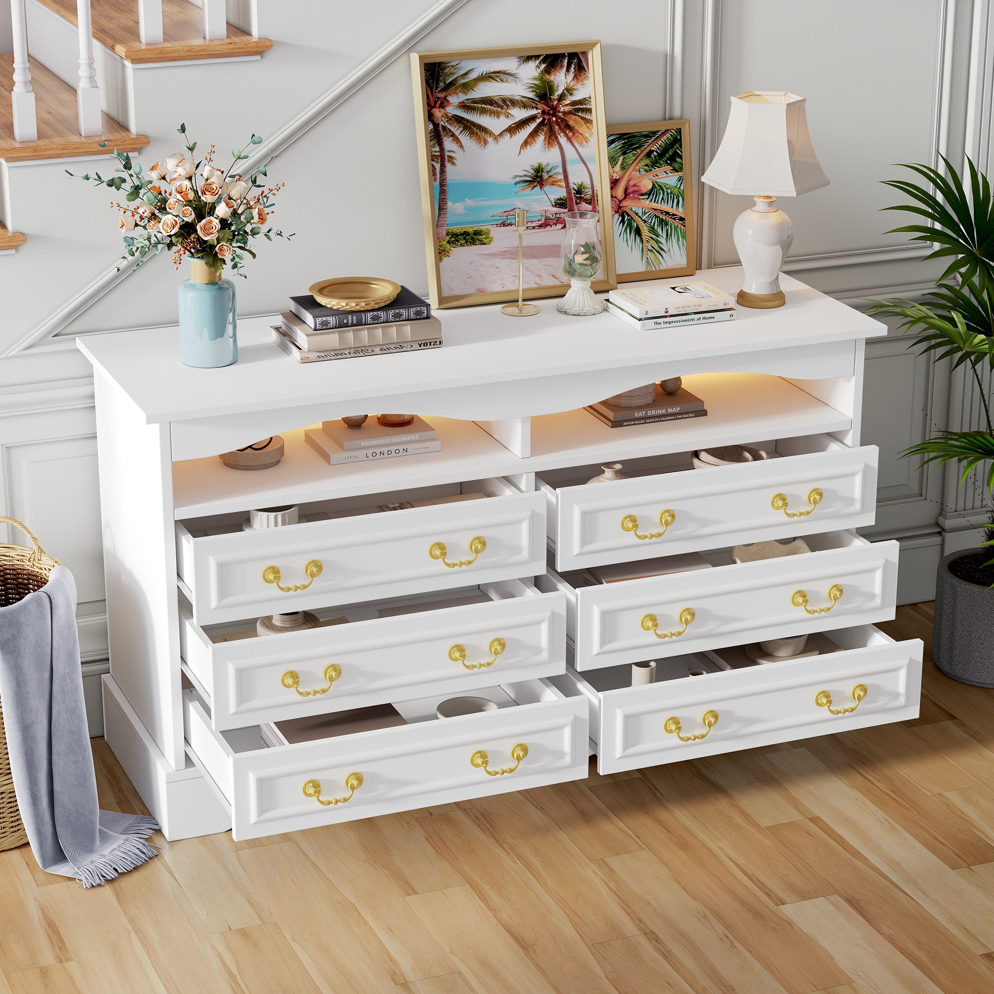 Merax Sideboard mit LED-Lichtleiste & goldenen Griffen (1 St), Anrichte Kom günstig online kaufen