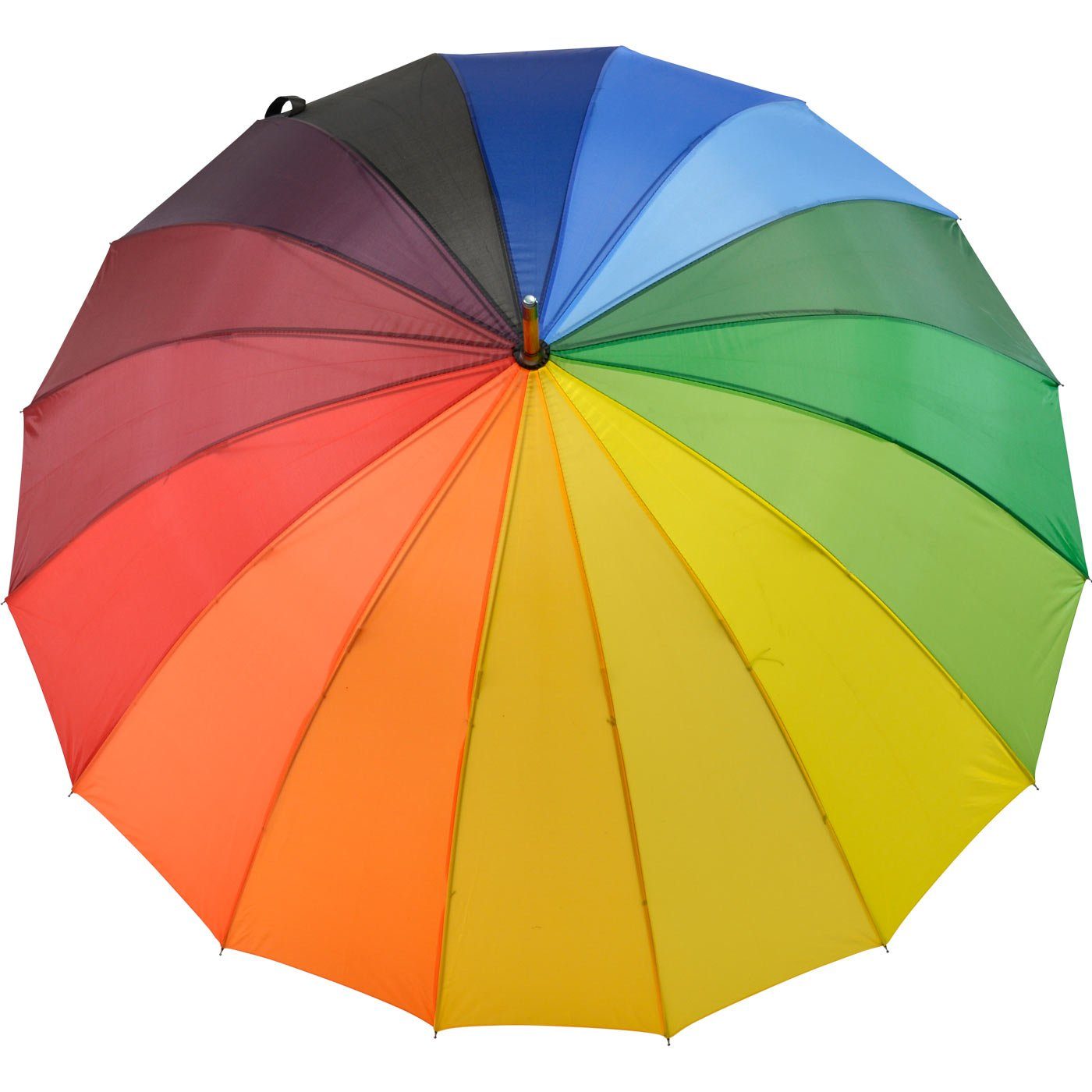 Impliva Stockregenschirm Falcone® Regenbogen Schirm Holzstock mit Holzgriff, sehr bunt und farbenfroh im Rainbow-Look