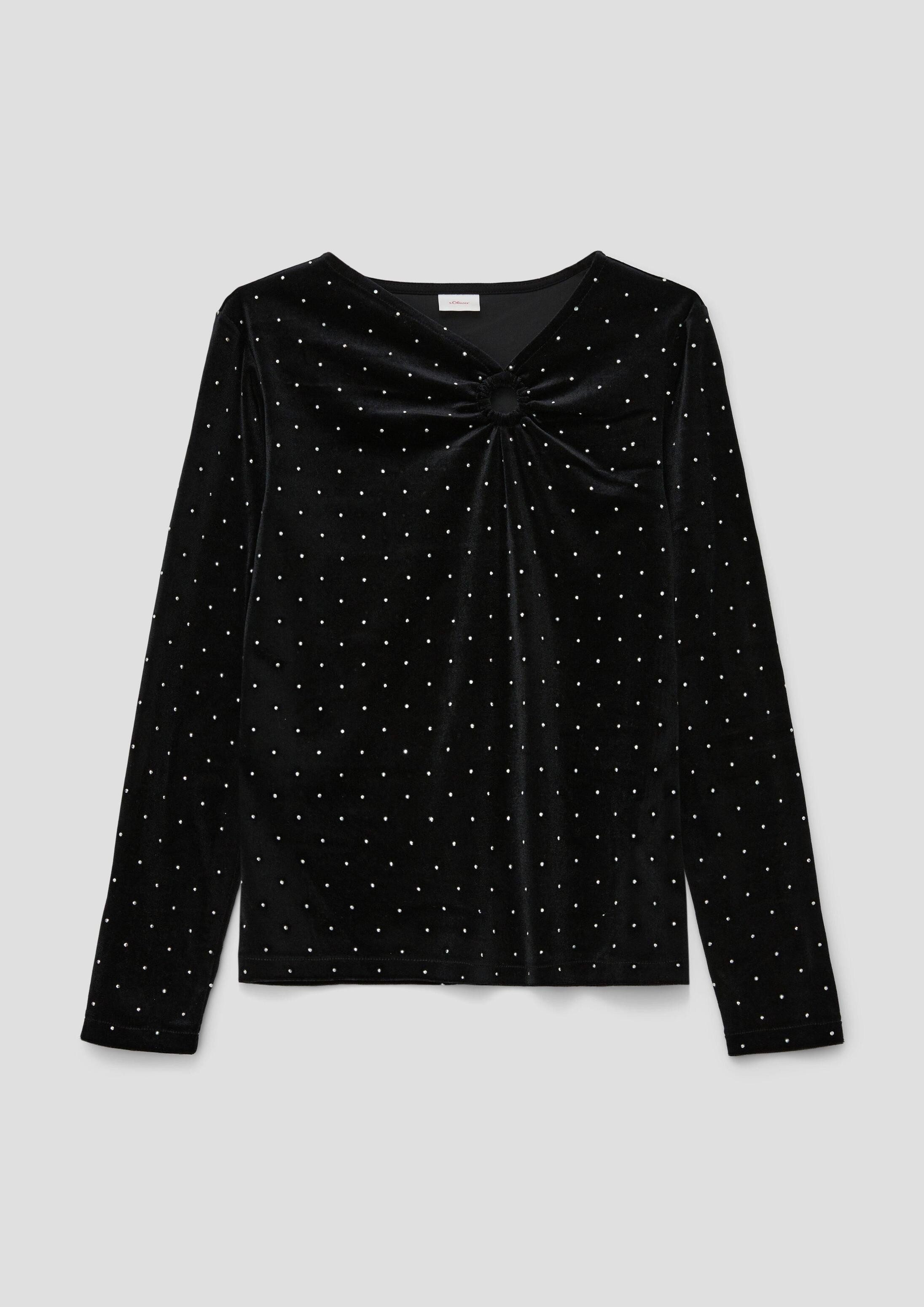 s.Oliver Langarmshirt T-Shirt Samt-Longsleeve mit Nieten