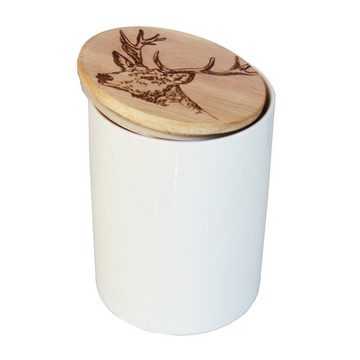 440s Aufbewahrungsdose Selbrae House Vorrats-Dose aus Keramik mit graviertem Holzdeckel (Stück)
