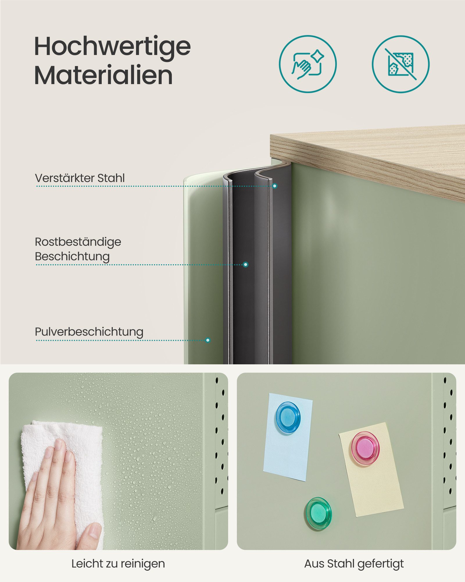 SONGMICS Aktenschrank Aktenschrank Küchenschrank, Metallschrank, Magnetverschluss verstellbare Einlegeböden, Stahlgestell – Bild 4 von 5