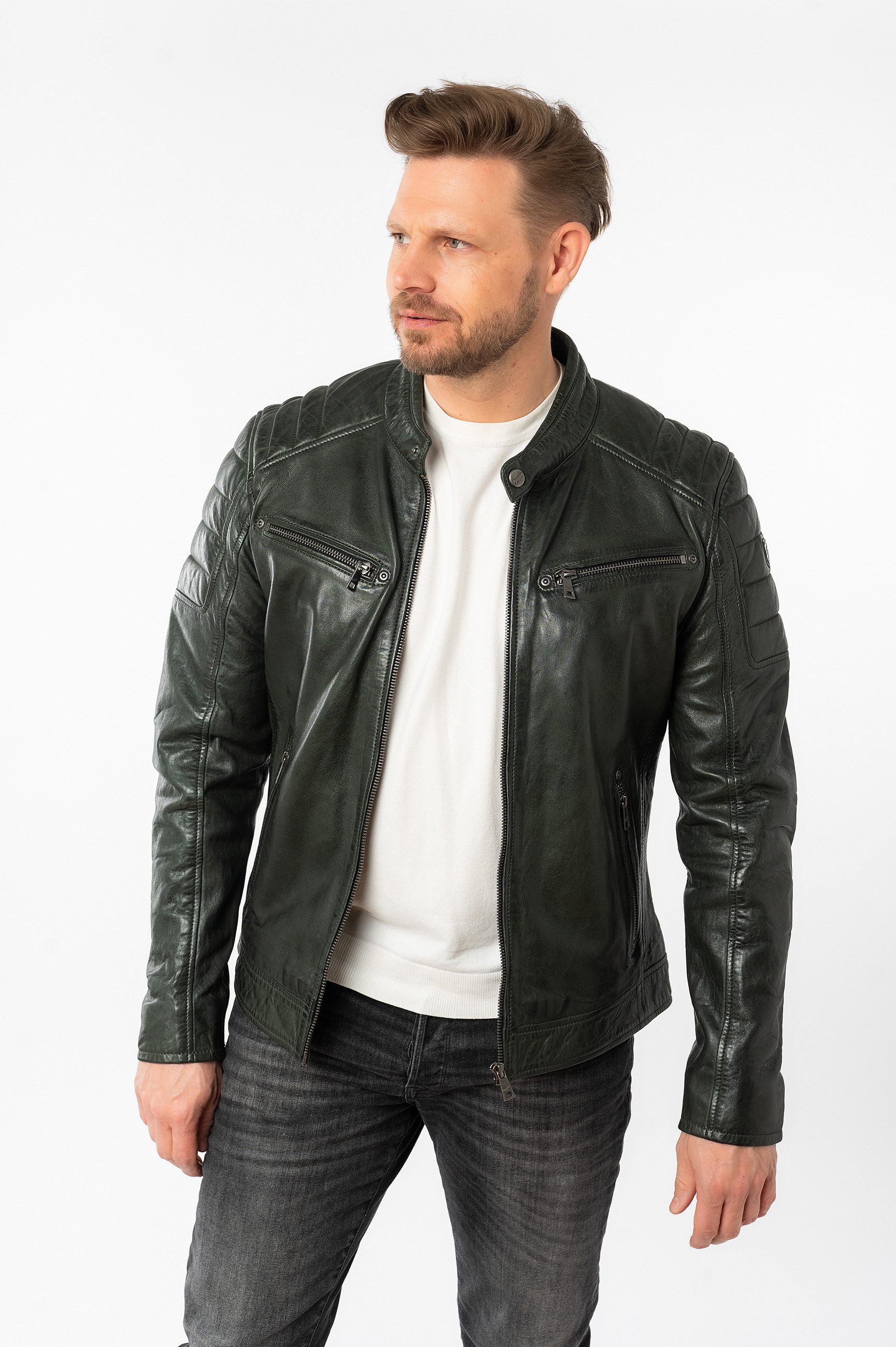 Mauritius Lederjacke MMDerry mit Stehkragen mit Druckknopf