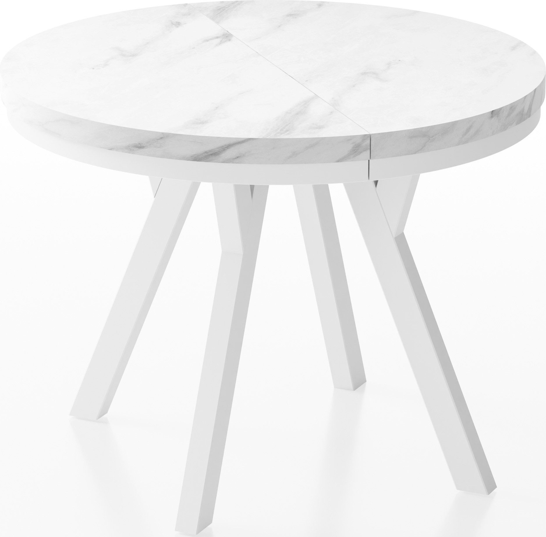 WFL GROUP Esstisch Lume Weiß ausziehbar rund modern mit weißen Holzbeinen (MADE IN EU, erhältlich in 3 Größen – 90/100/100 cm, ausziehbar auf 170/150/200 cm), platzsparender Tisch für kleine Küche, Esszimmer oder Wohnzimmer