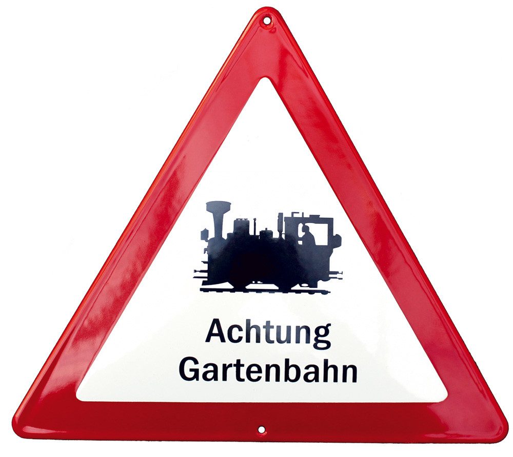 Dekoobjekt Emaille-Schild Achtung Gartenbahn