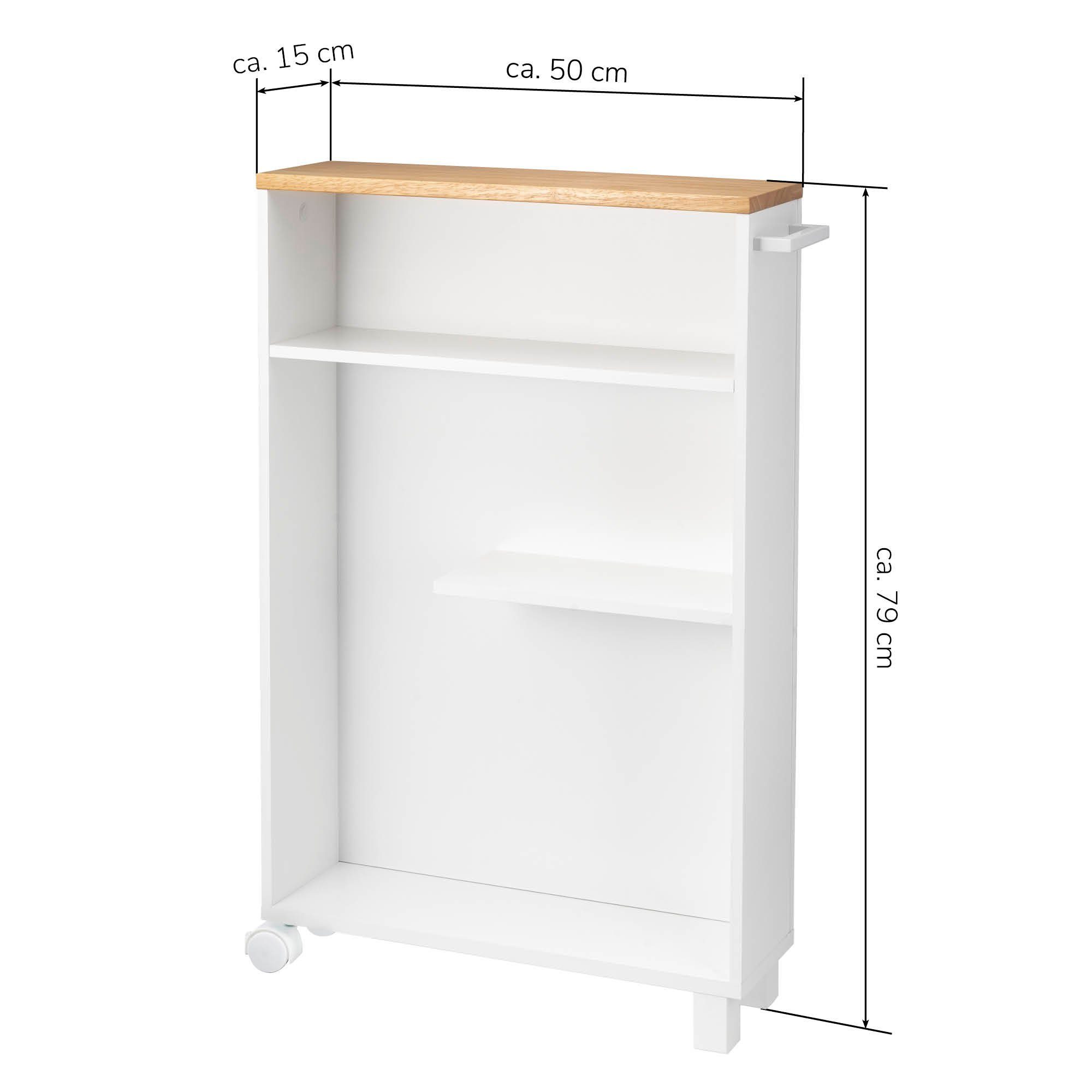 Ebenen weiß Holz-Bad-Rollwagen, eluno Nischenwagen, 3 mit Beistellwagen Bad-Organizer