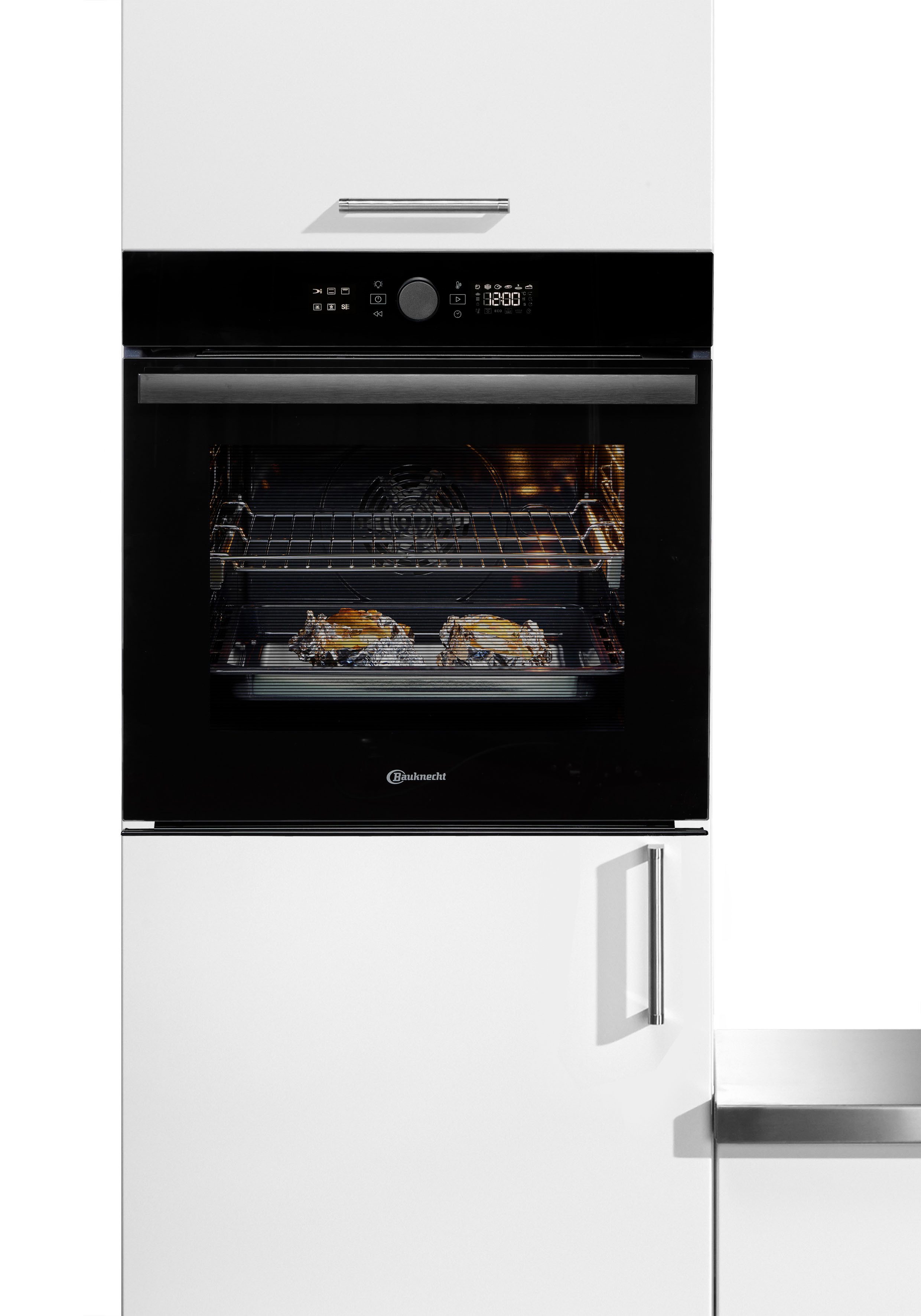 BAUKNECHT Einbaubackofen BBI4S8HM1SK, mit 1-fach-Teleskopauszug, Hydrolyse, 310°C Pizza-Funktion – wie frisch aus dem Steinofen, AirFry-Funktion