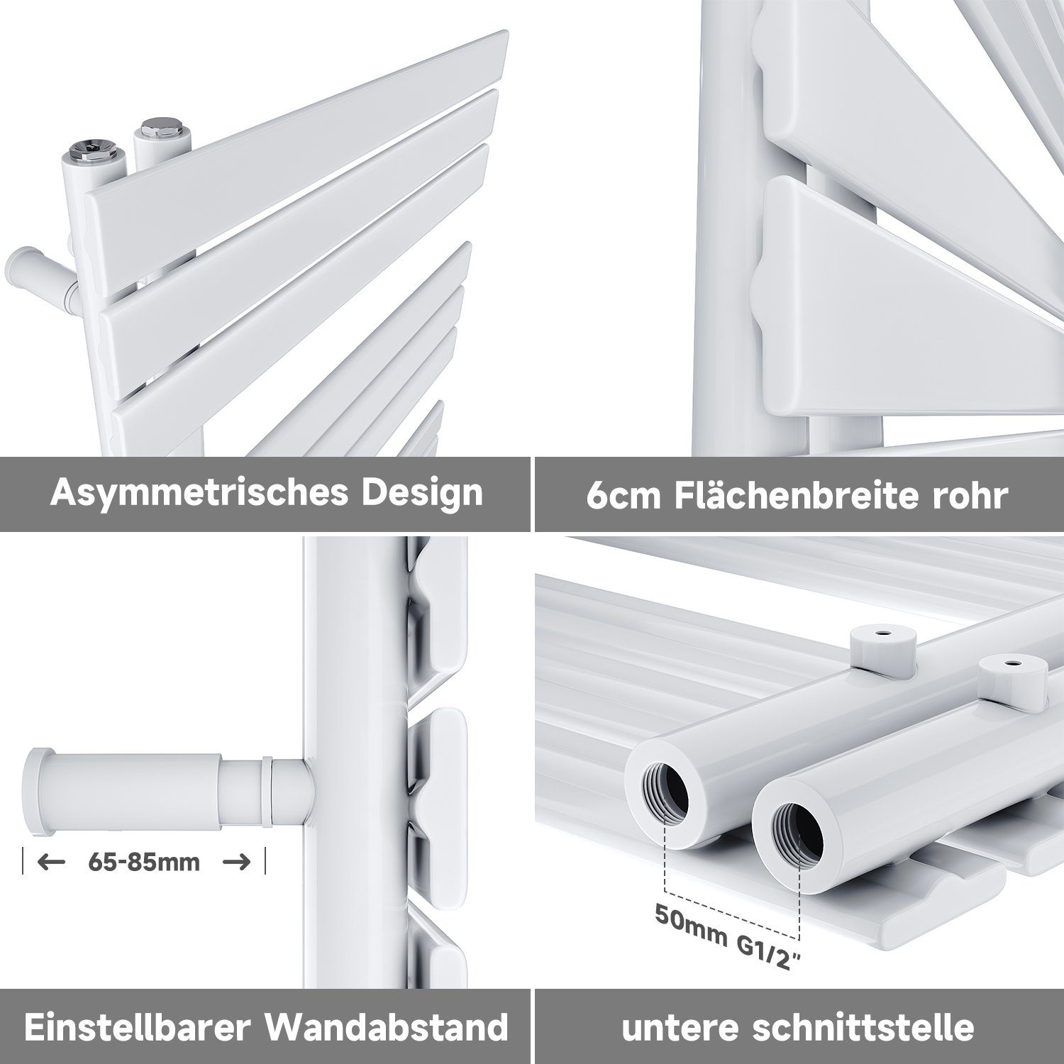 SONNI Badheizkörper Badheizkörper Weiß Handtuchtrockner Flach Badheizkörper, Paneelheizkörper Design Mittelanschluss seitlich – Bild 5 von 5