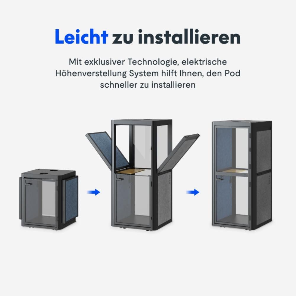 FLEXISPOT Büro-Set Höhenverstellbare Telefonbox, Quiet Meeting Pod, Büro-Pod, (Außen: Grau + Interior: Blau)