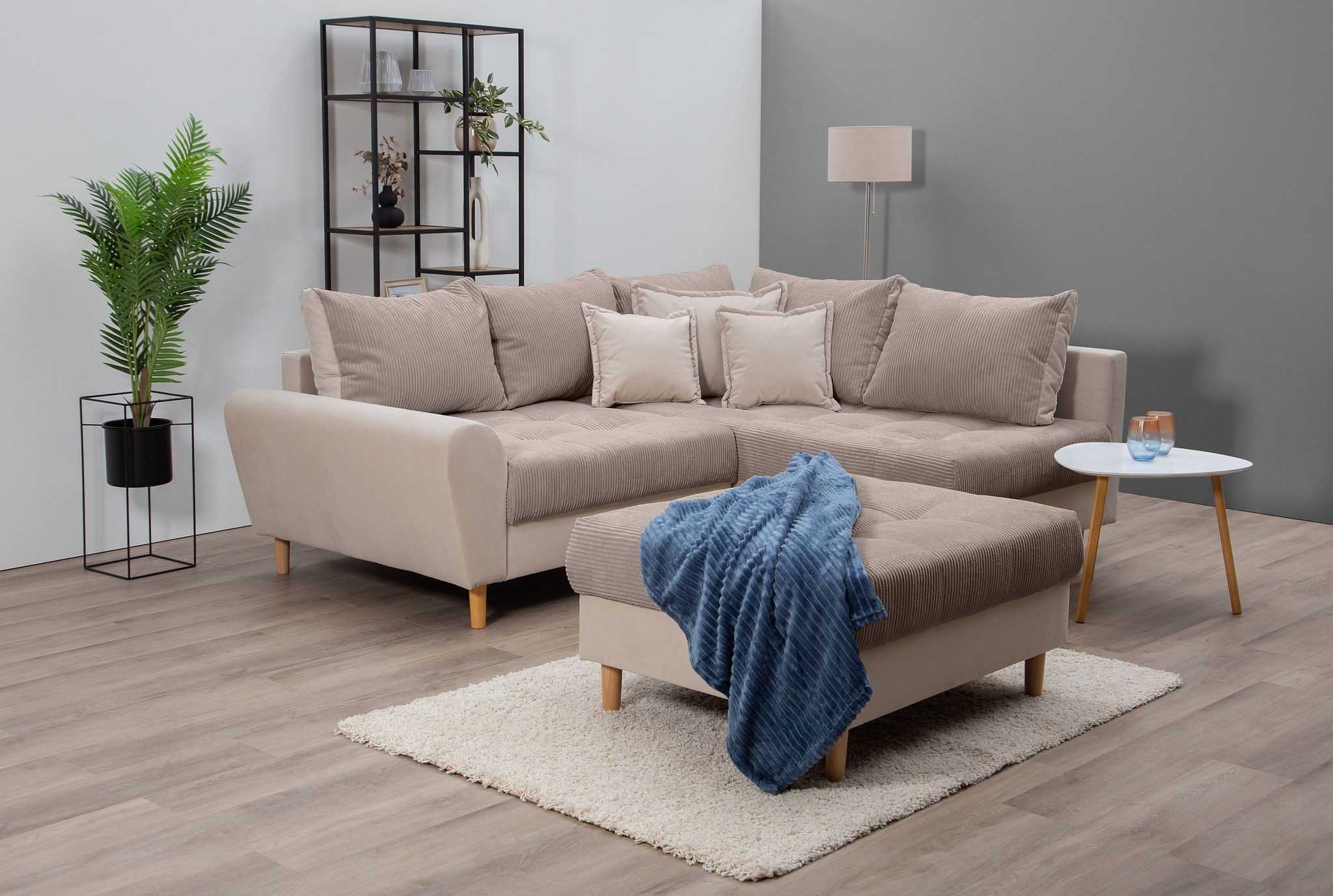 Home affaire Ecksofa Rice L-Form, B: 223 cm, Set, Set: Sofa & Hocker, mit 3 Zierkissen, Federkern