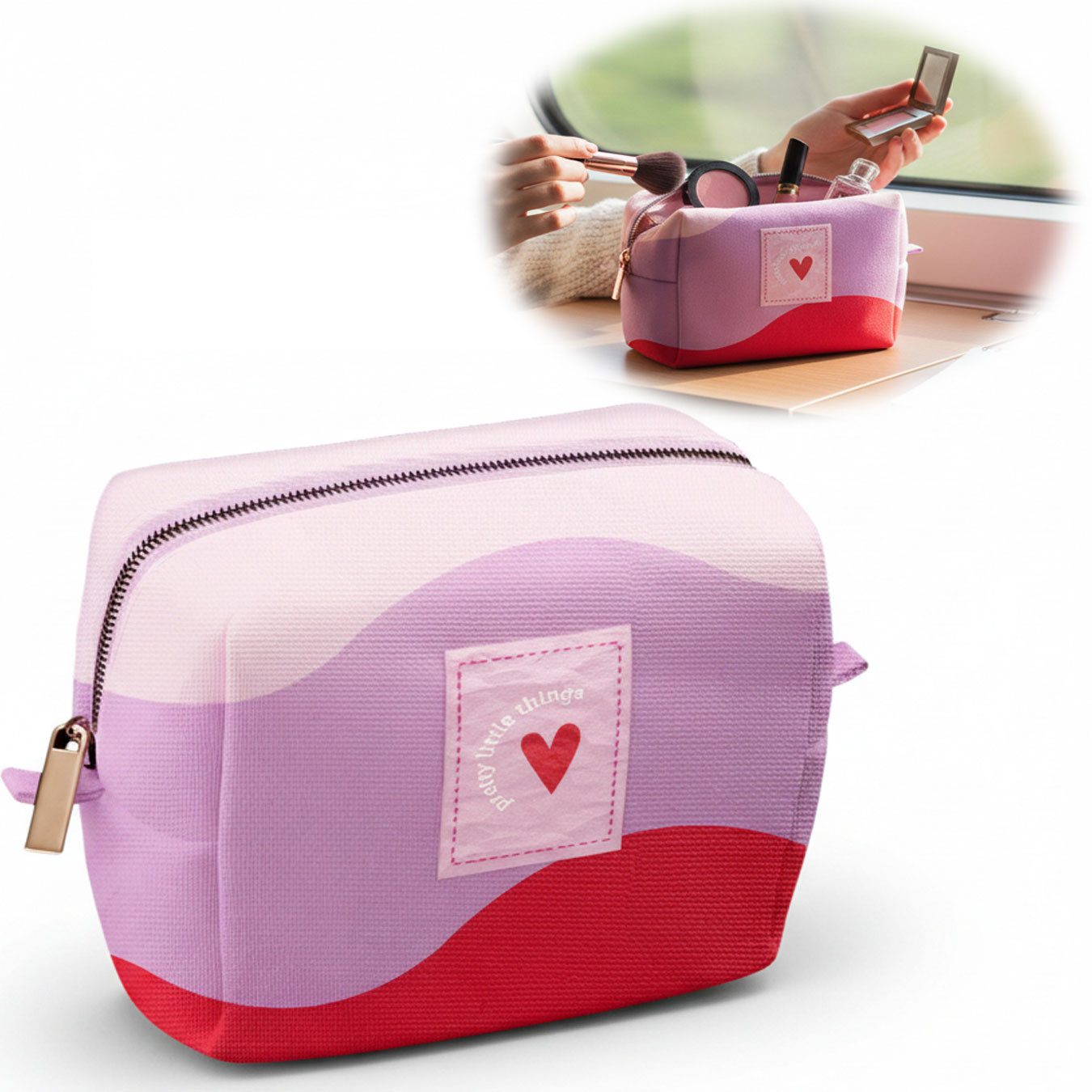 LS-LebenStil Kulturbeutel Kosmetiktasche Herz 14x11cm kleine Schminktasche günstig online kaufen