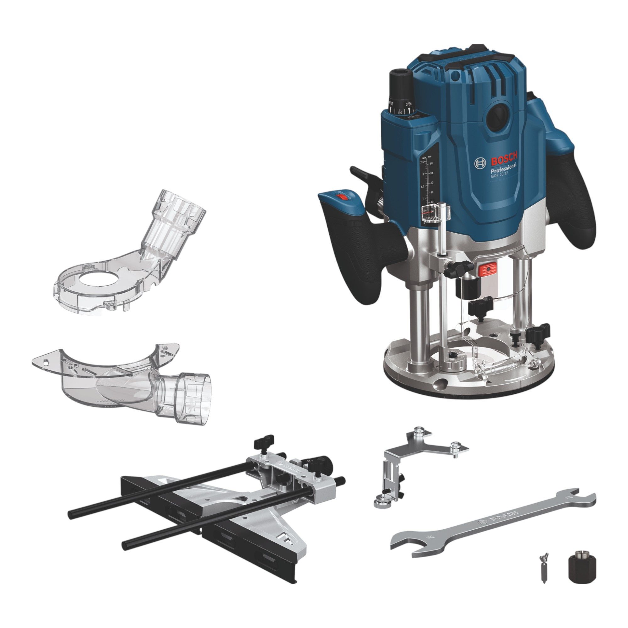 Bosch Professional Oberfräse Bosch GOF 20-12 Oberfräse 2000 Watt 8 / 12 mm (0601627220) + Zubehör