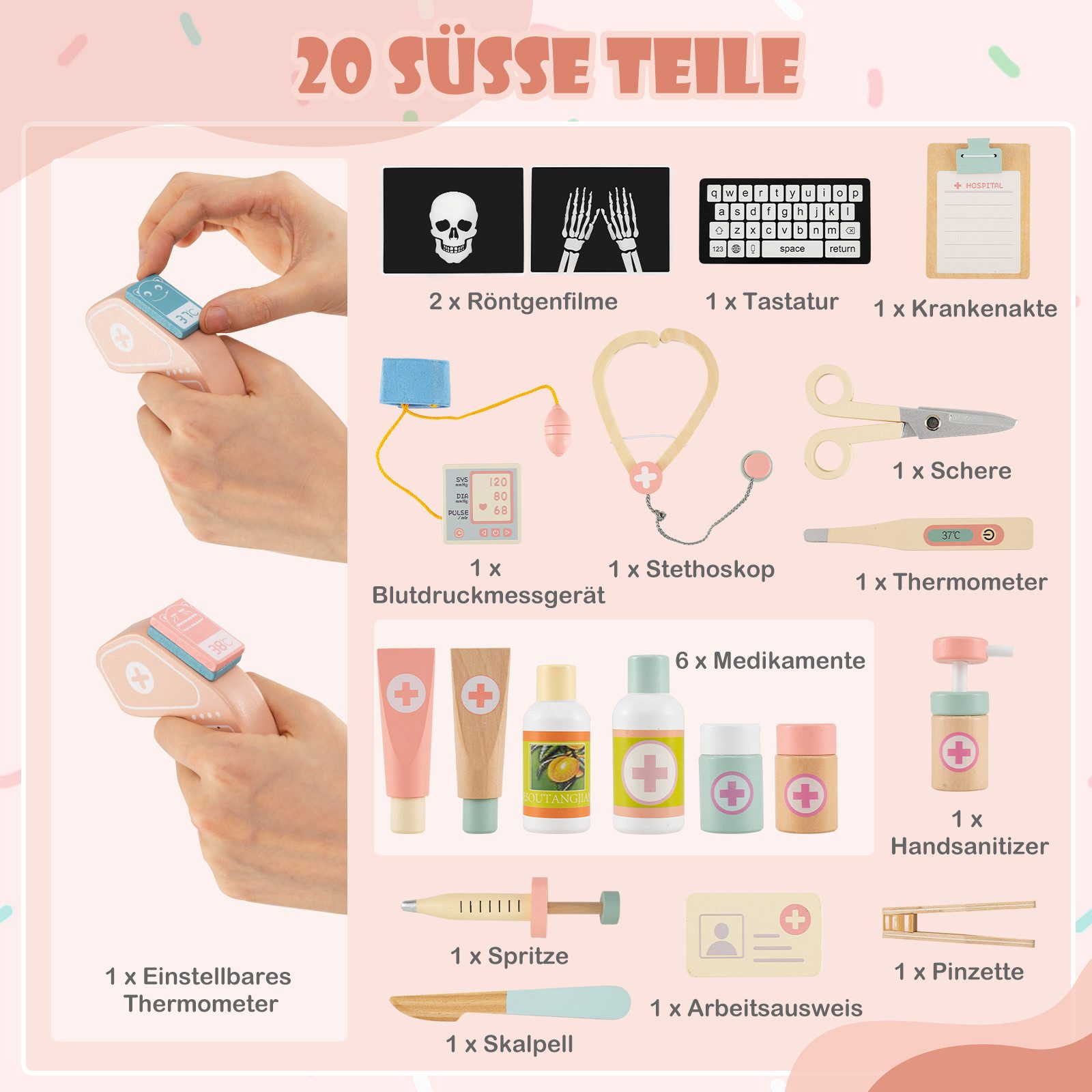 COSTWAY Spielzeug-Arztkoffer, Kinder Arzt Spielset mit medizinischen Zubehör