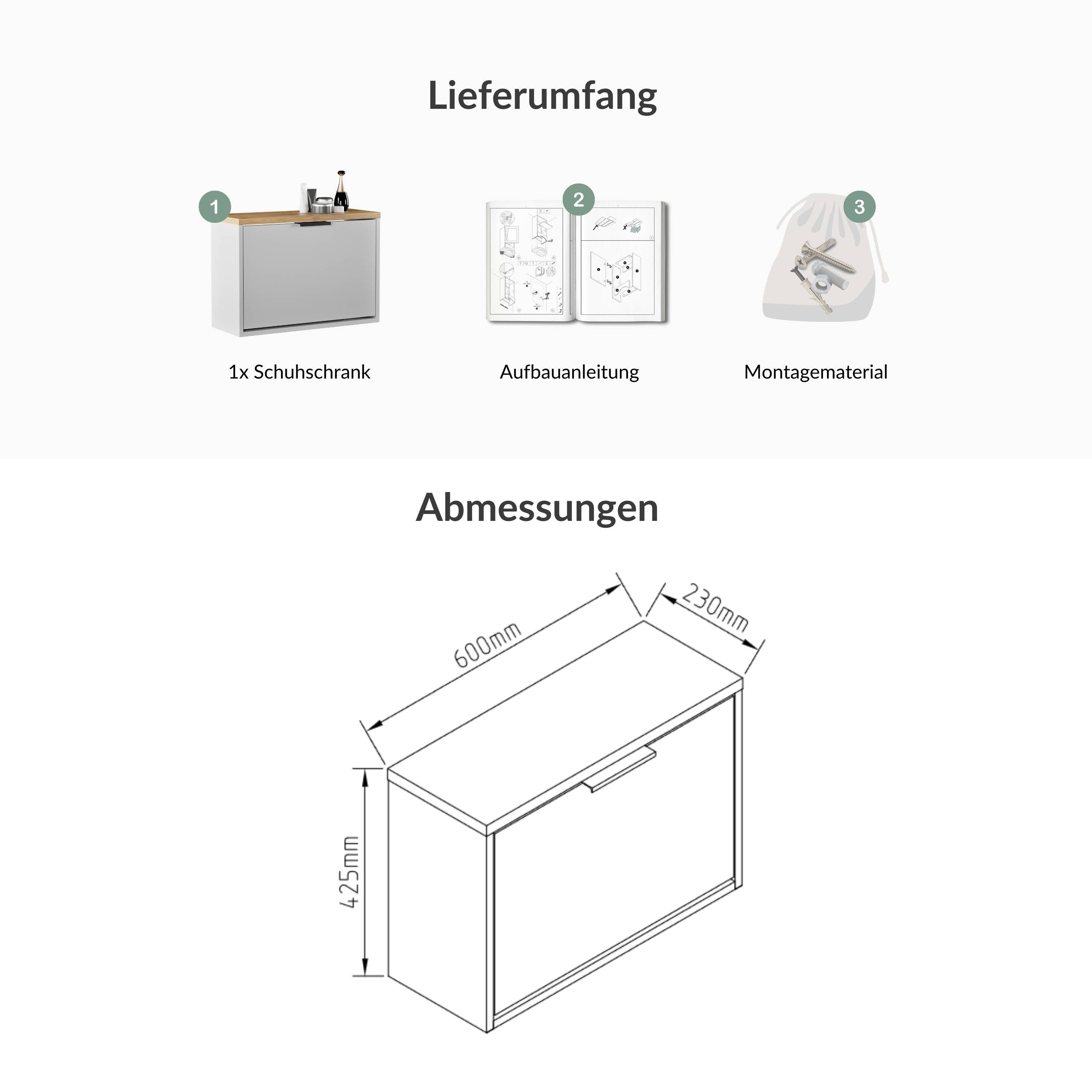 Planetmöbel Schuhschrank STIVIO Schuhschrank einreihig (Schuhschrank für Flur & Garderobe, Wandmontage oder stehend) passend für 4-6 Paar Schuhe