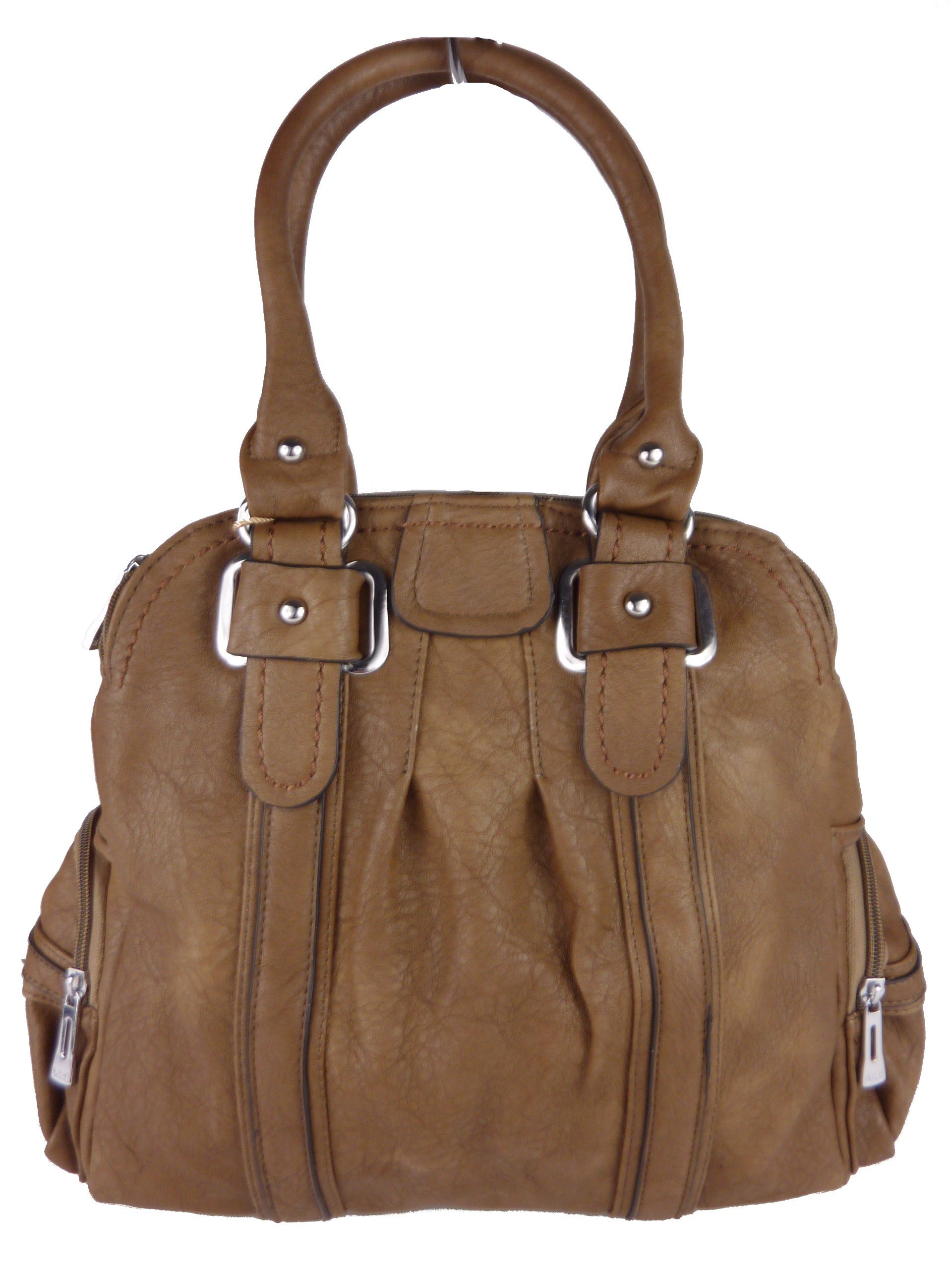 Taschen4life Handtasche klassiche Handtasche T25 mit Tragegriffen & langen Schulterriemen, Schultertasche, elegant & sportlich, Tote bag, hobo mud color