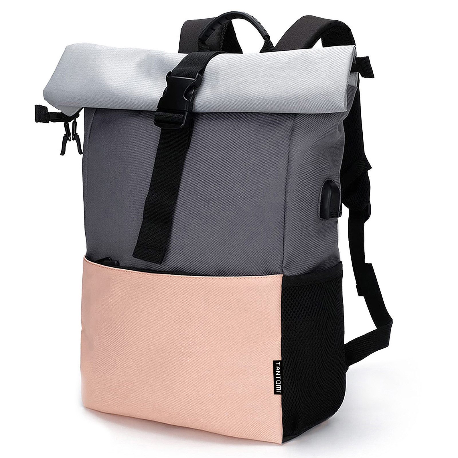 TAN.TOMI Cityrucksack Rucksack Damen Groß Rucksack Herren Groß Schulrucksack (Arbeitsrucksack viele Fächer mit 15,6" Laptopfach/USB-Anschluss), Unisex Rolltop Rucksack Wasserdicht, Lässiger Backpack