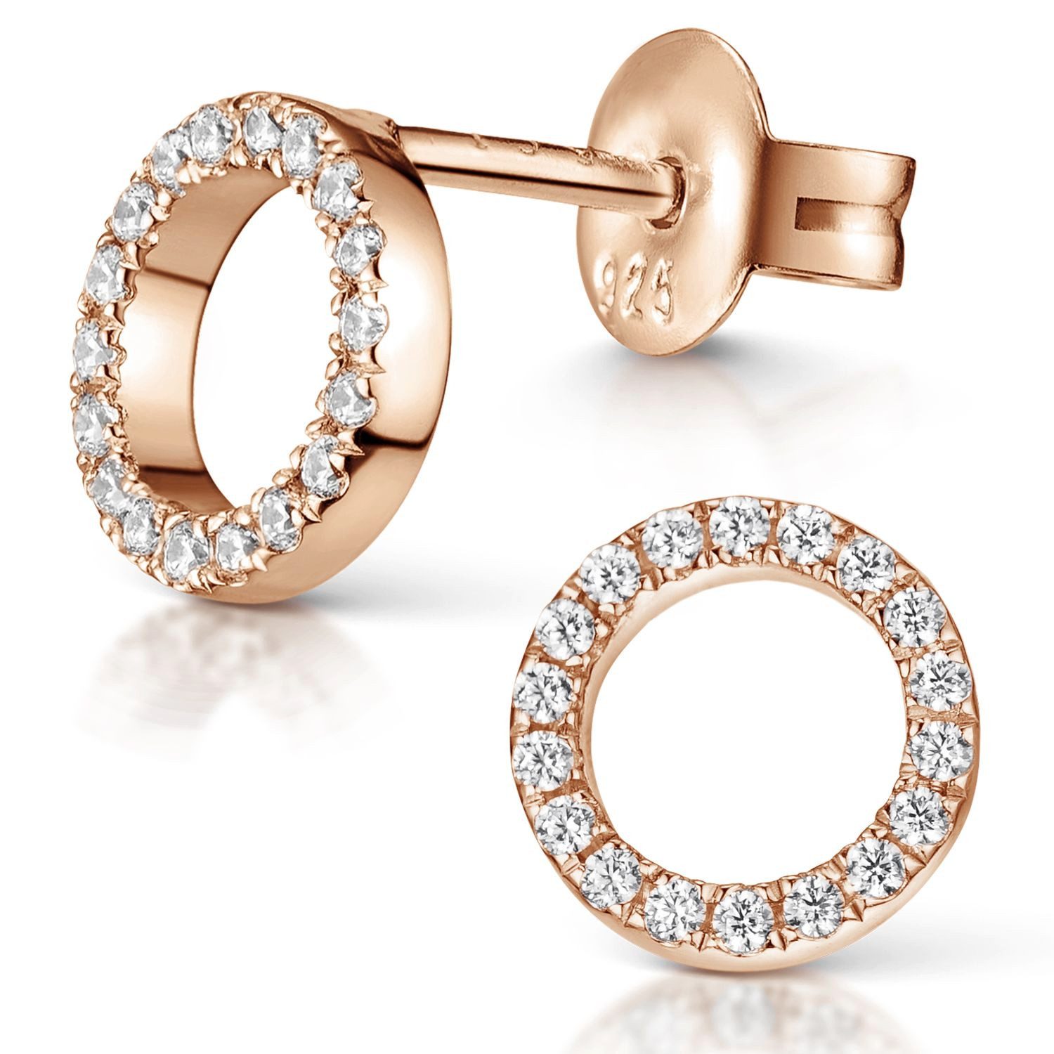 Materia Paar Ohrstecker Kreis Rosegold mit Zirkonia 8mm SO-439, aus 925 Sterling Silber, vergoldet