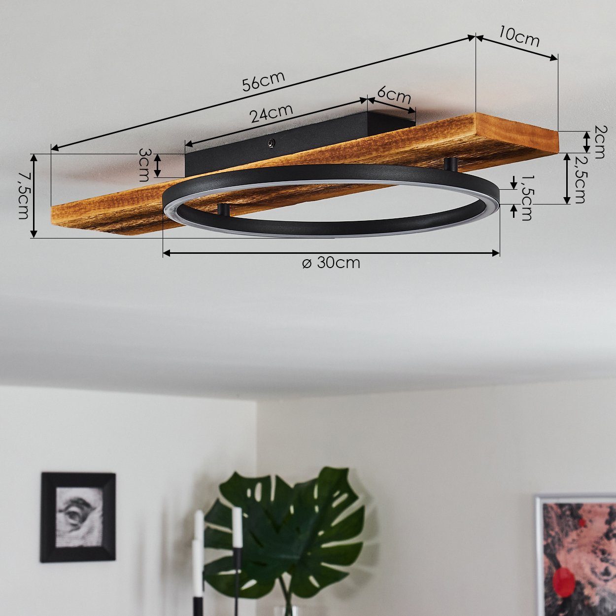 hofstein Deckenleuchte Holz LED Decken Lampen Flur Leuchten Ess Wohn Schlaf Zimmer – Bild 4 von 5