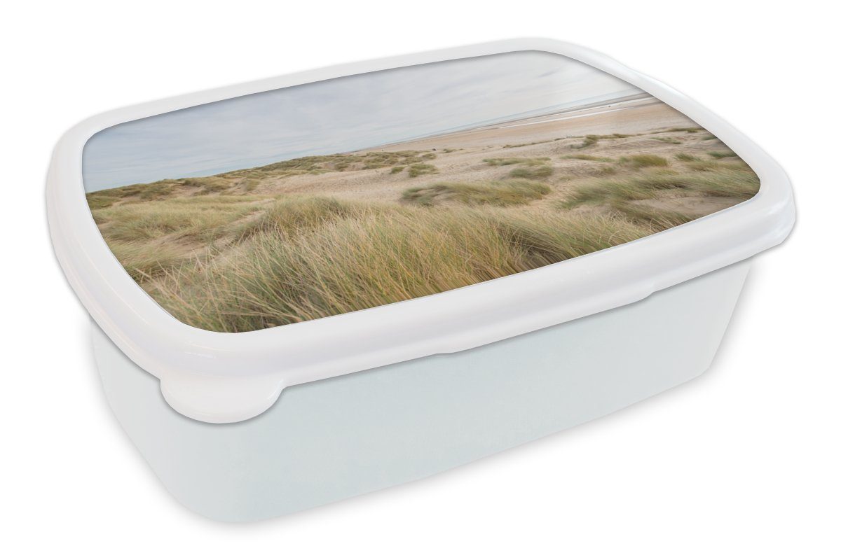 MuchoWow Lunchbox Dünen - Strand - England, Kunststoff, (2-tlg), Brotbox für Kinder und Erwachsene, Brotdose, für Jungs und Mädchen weiß