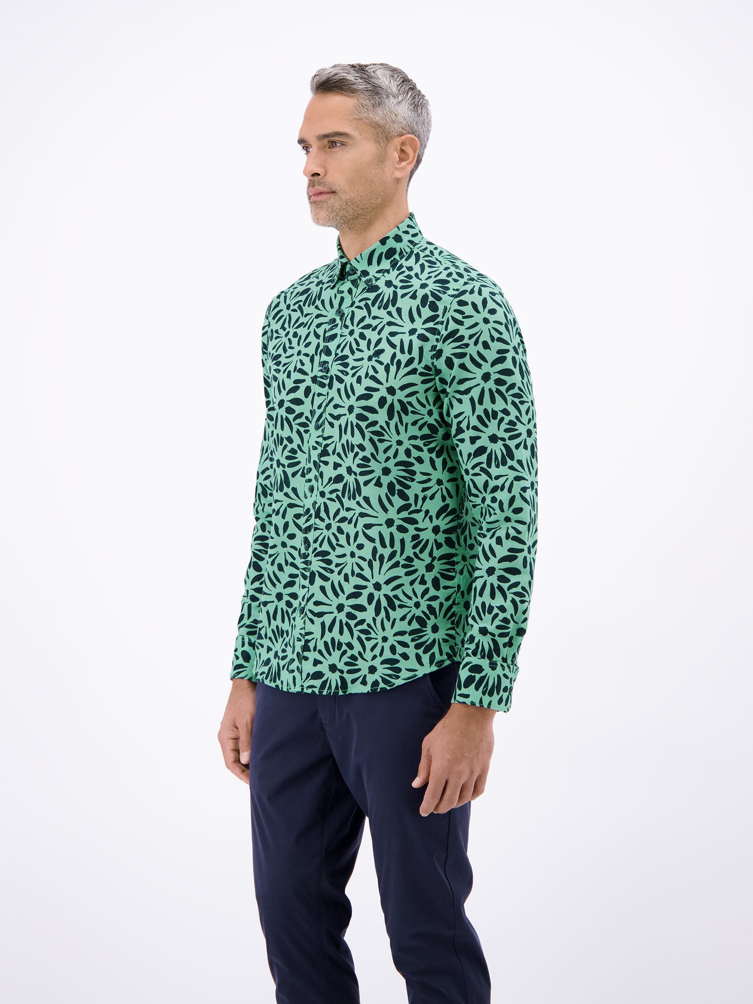 LERROS Leinenhemd Langarmhemd mit floralem Print aus Mischgewebe Baumwoll‑Leinen Mix, hautfreundlich, ideal für warme Tage, langarm