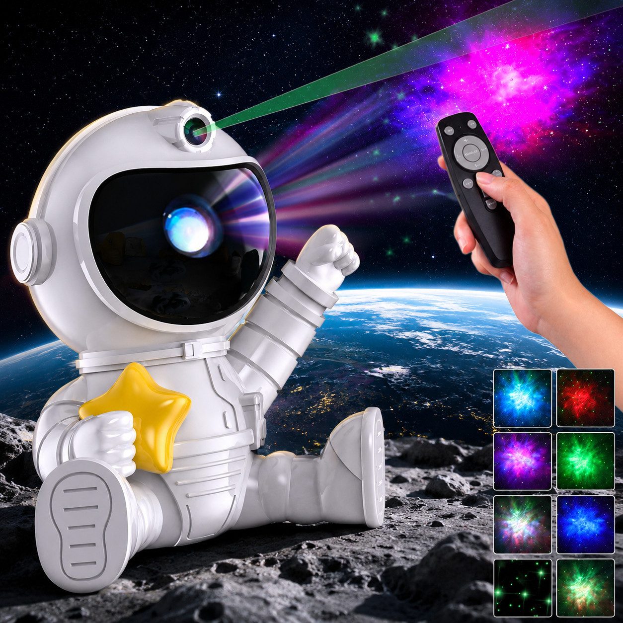 PRIISF LED Nachtlicht LED-Sternenhimmel Projektor Galaxy Astronauten Projektionslampe Nebula, LED fest integriert, Stern Starry 360° Drehen, Kinder Nachtlampe Sternenprojektor Geschenk