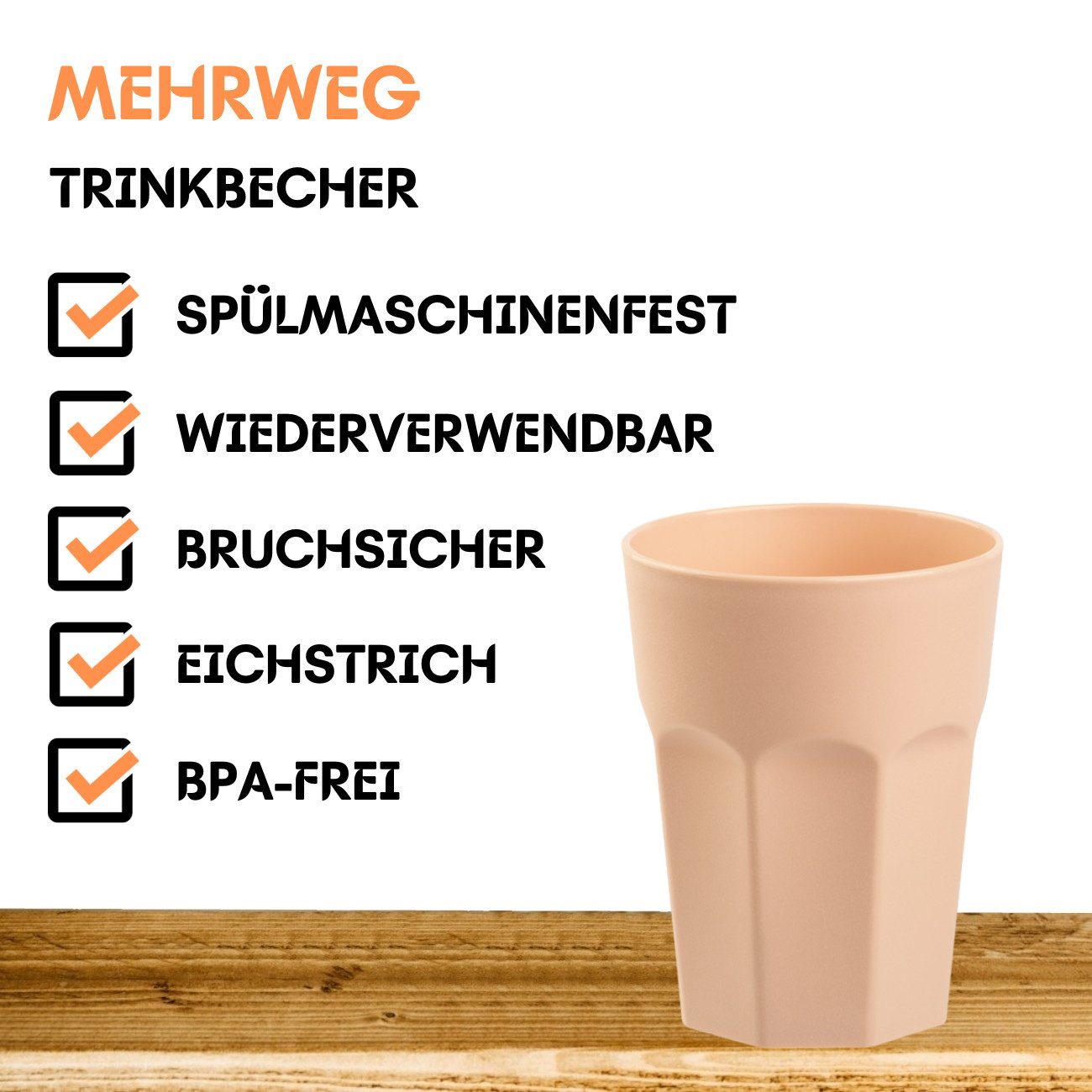 Engelland Becher Kunststoffbecher in modernen Pastellfarben, Mehrweg, 10-tlg., Kunststoff, spülmaschinengeeignet, bruchfest, wiederverwendbar, 250 ml, 0,25 Liter