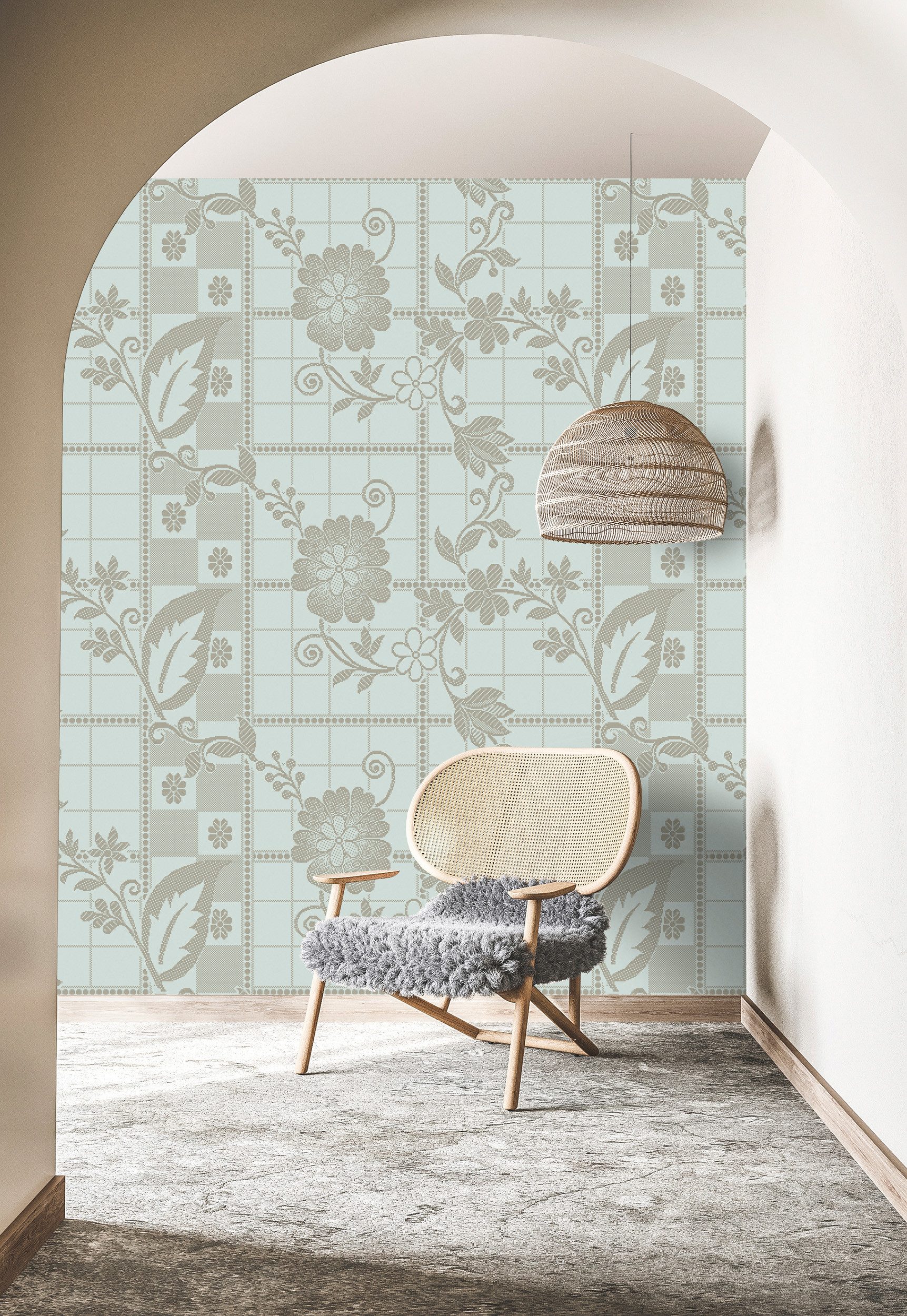 living walls Vliestapete Vintage-Tapete Blumenmuster Hellblau Beige Floral, glatt, matt, (1 St)