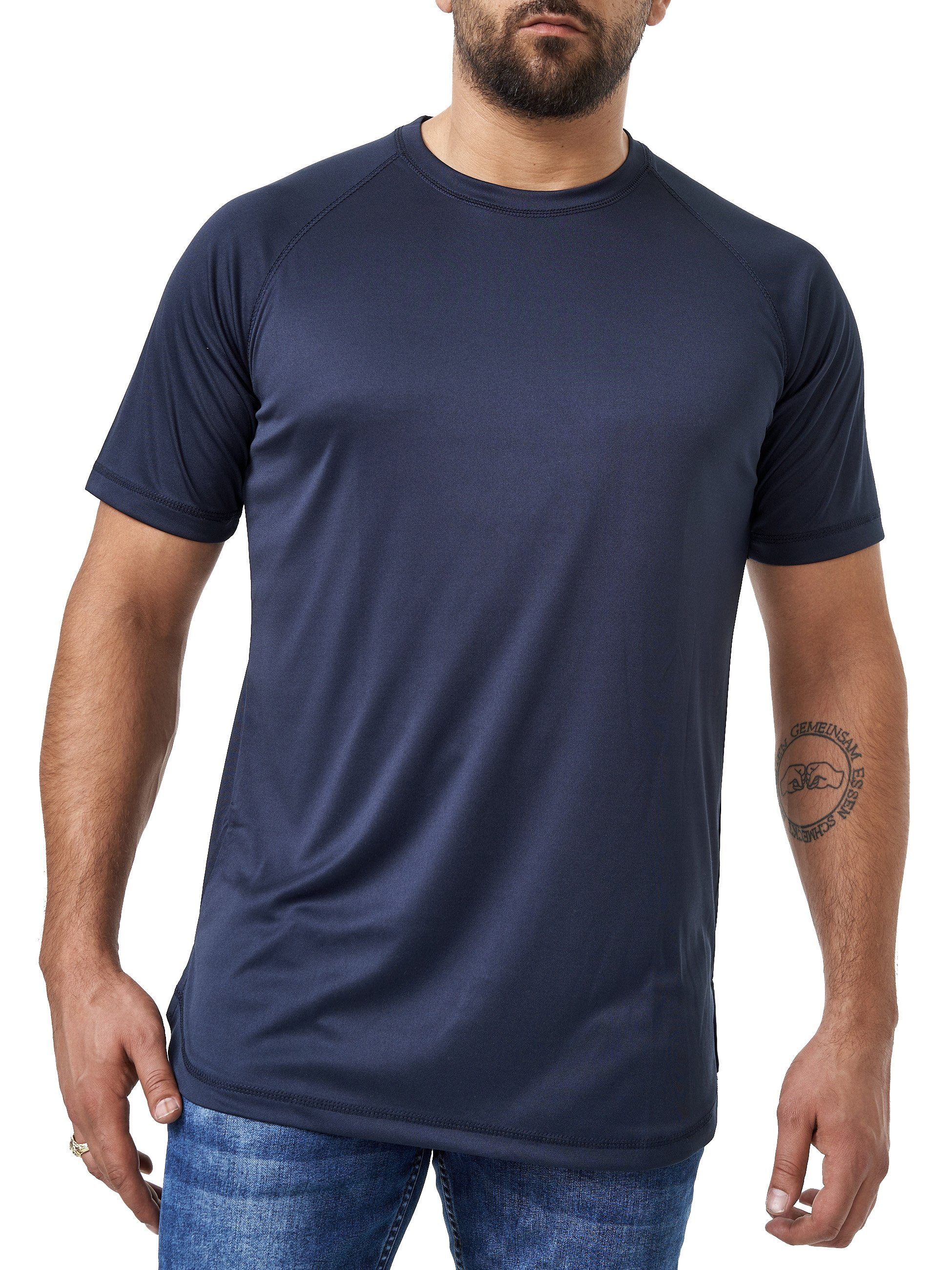Elara T-Shirt Elara Rundhalsschitt T-Shirt (1-tlg) Fitness Dry-Fit Navy Herren