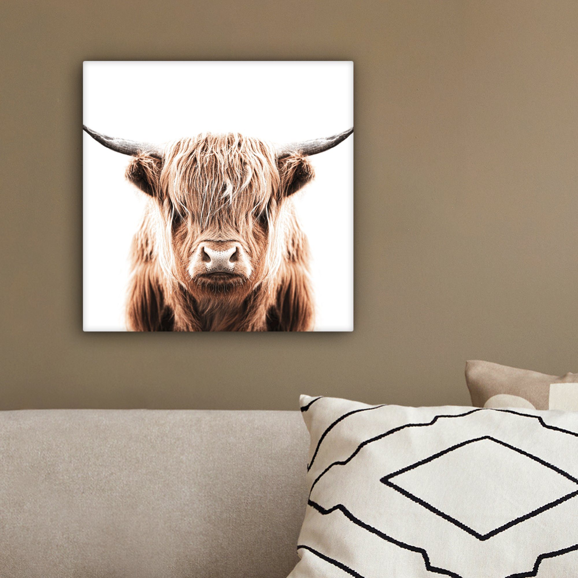 OneMillionCanvasses® Leinwandbild Tiere (1 für - Wohnzimmer 20x20 Schottischer St), cm Leinwand Highlander - Bilder Kuh, Schlafzimmer