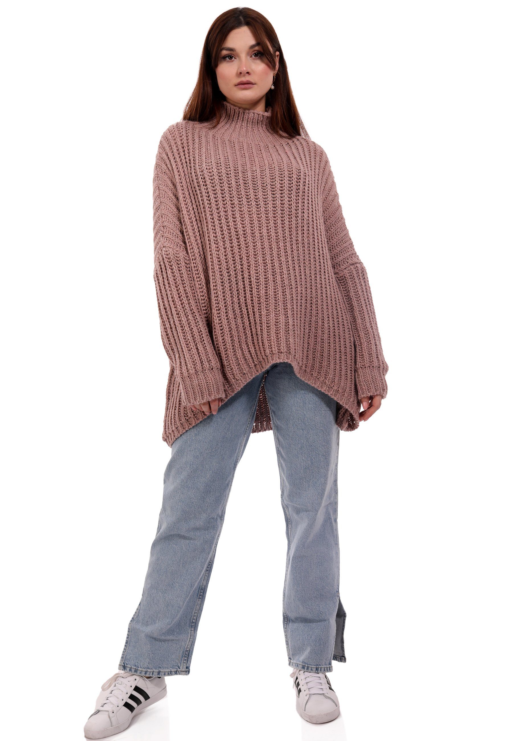 Style YC Oversized Grobstrick Size casual Fashion Sweater Pullover One Longpullover altrosa Vokuhila & (1-tlg)