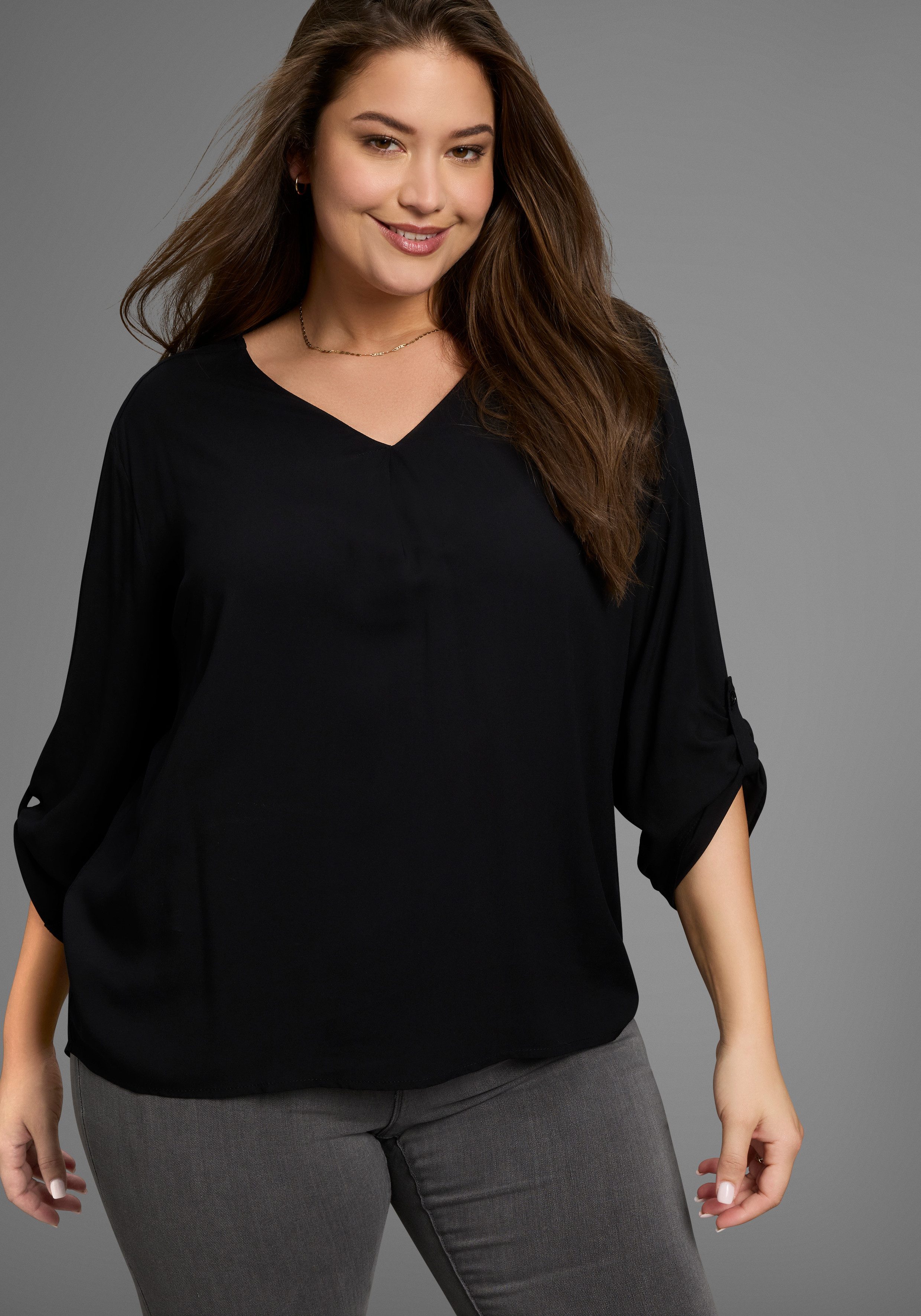 Laura Scott CURVE Schlupfbluse aus fließender Viskose mit Ärmelriegeln zum günstig online kaufen