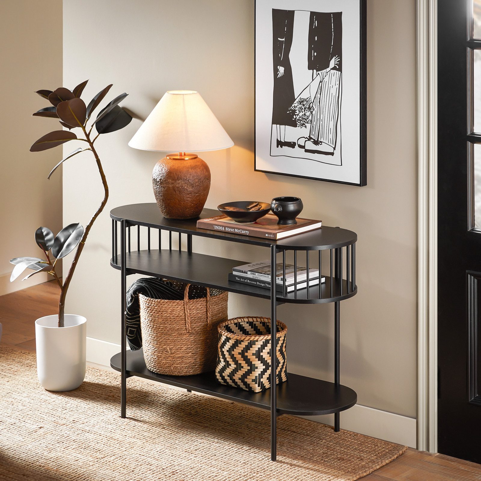 SoBuy Konsolentisch DE-FSB90, Flurkonsole aus Metall, Konsole für Diele, Wohnzimmer, Büro, Flurtisch Sideboard schmal Beistelltisch Sofatisch Dekotisch, Flur