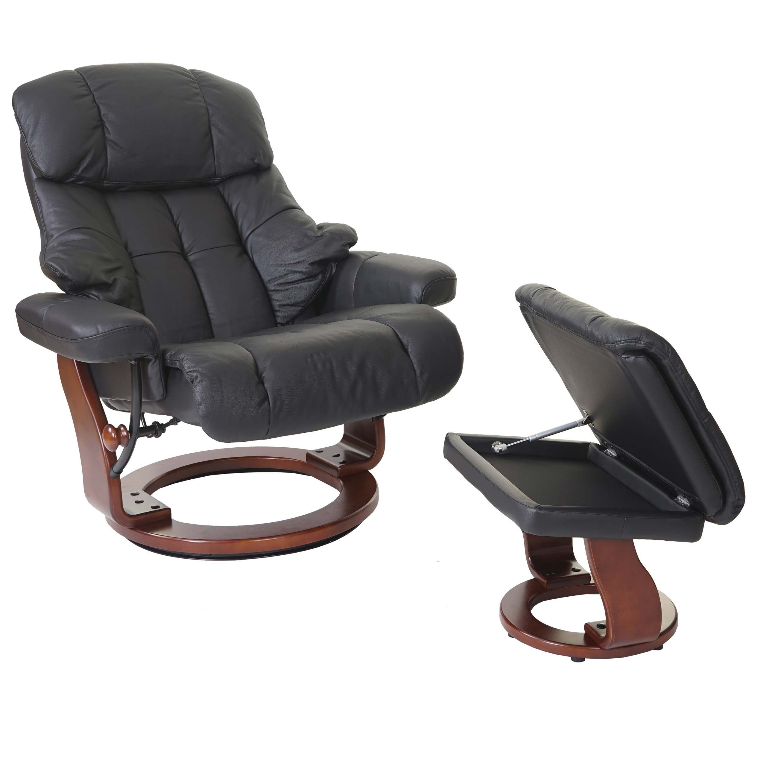 MCA furniture Relaxsessel Windsor XXL, Extradicke Polsterung, inklusive gepolstertem Fußhocker mit Staufach schwarz, Walnuss-Optik