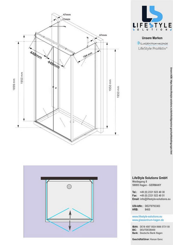 Thumbnail - Glaszentrum Hagen Eckdusche Glaszentrum Hagen - 105x90x195cm - Saturn Duschkabine - 8mm/6mm -