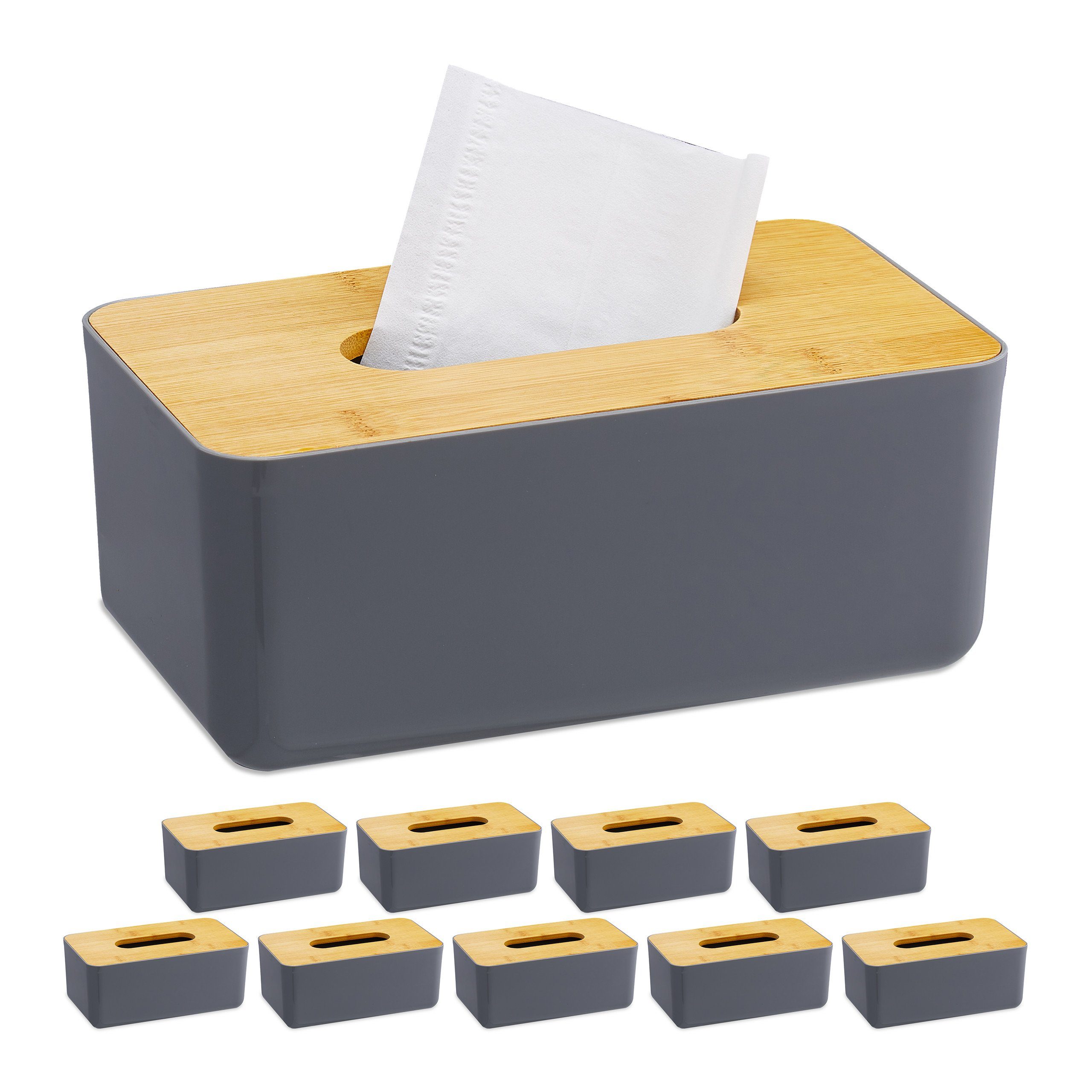 relaxdays Badorganizer 10 x Taschentuchbox mit Bambusdeckel