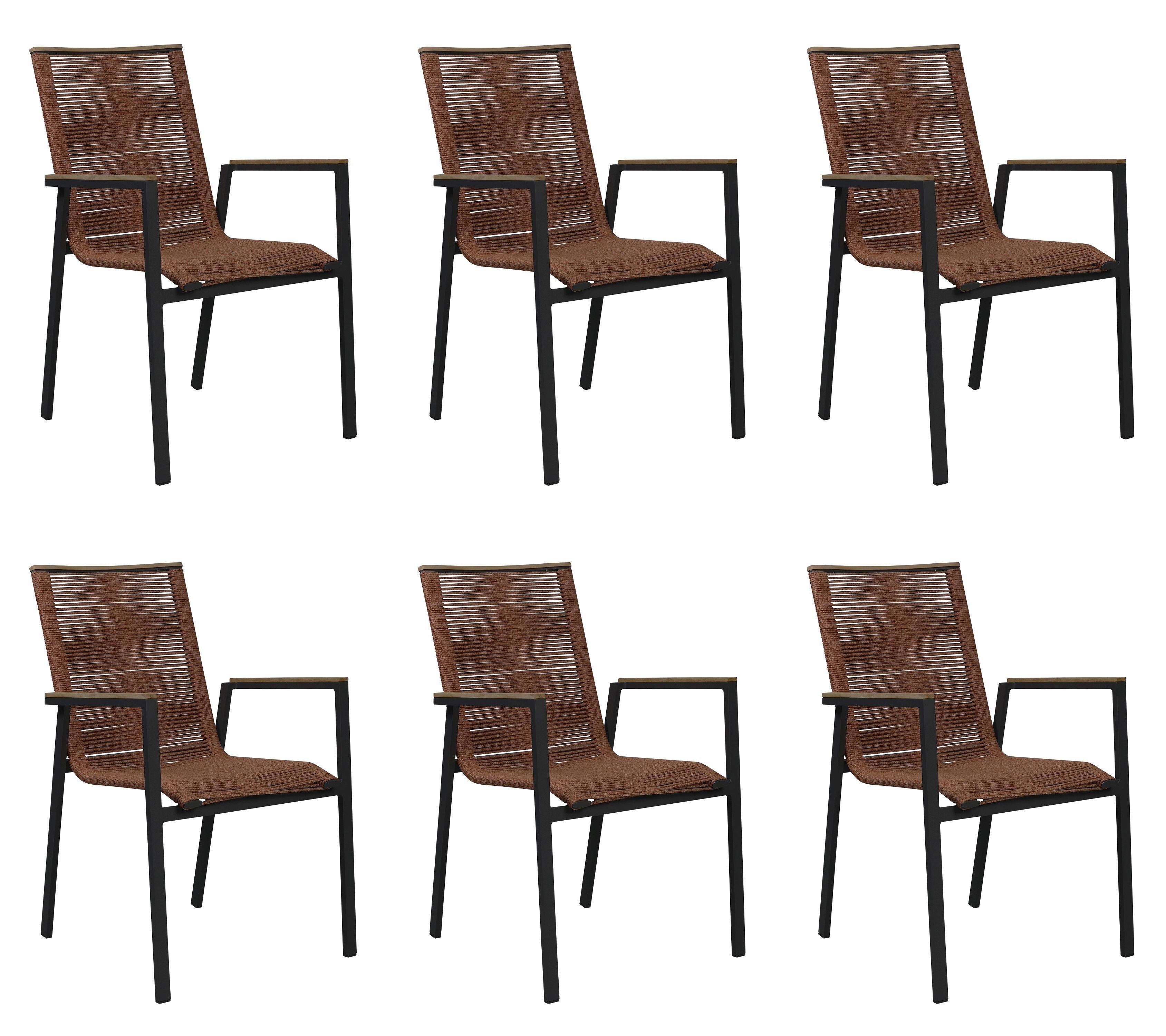 Gardissimo Gartenstuhl Stapelstuhl Helena 6 er Set mit Rope Geflecht und Teakholz (Spar-Set, 6 St), stapelbar / wetterfest / pflegeleicht