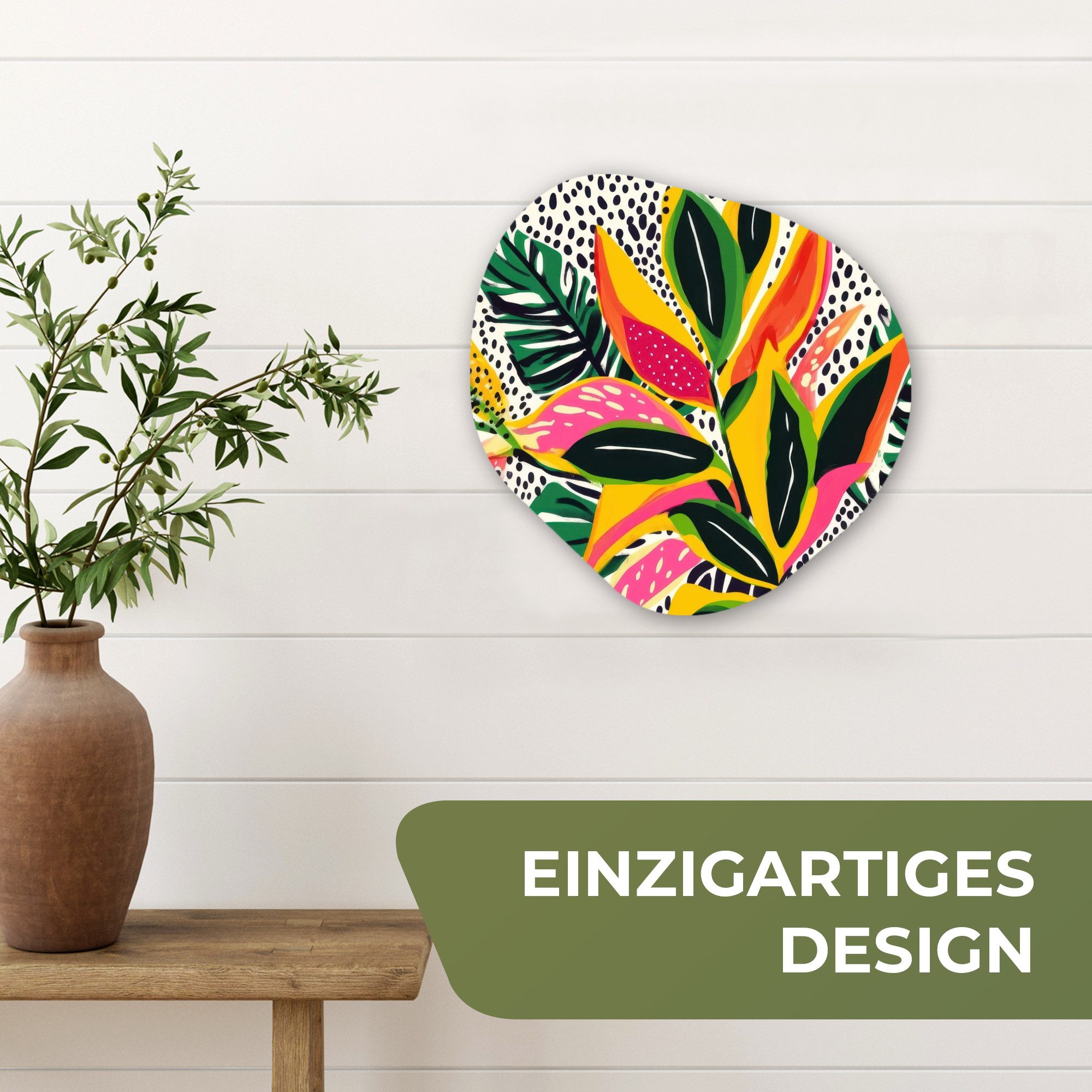 MuchoWow Gemälde Tropical - Blätter - Schwarz und weiß, Fotodruck (1 St), Wandbild Abstrakt, Wohnzimmer Schlafzimmer Wanddekoration, 40x40 cm