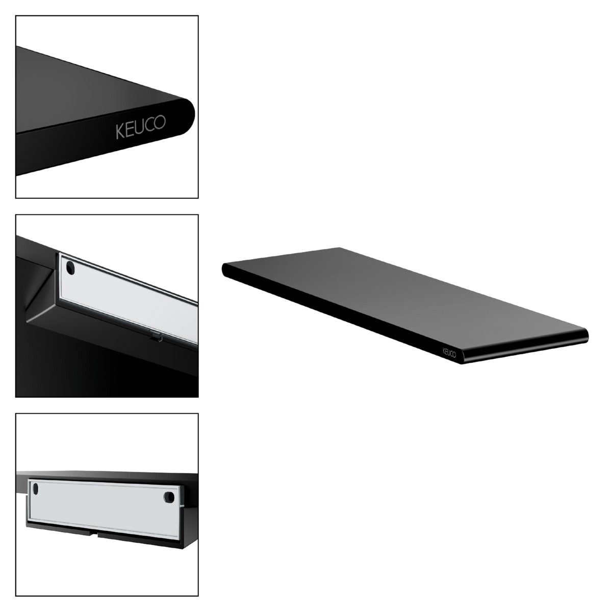 Keuco Duschablage ROSE, 33 cm, Aluminium, schwarz matt, Made in Germany, zum Kleben/Schrauben
