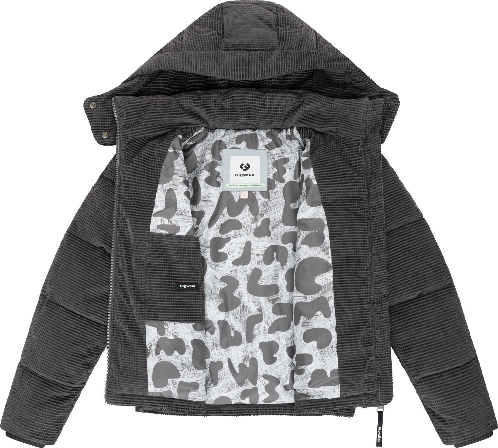 Ragwear Steppjacke Roobie Cordy Wasserdichte Winterjacke aus Kord mit abnehmbarer Kapuze