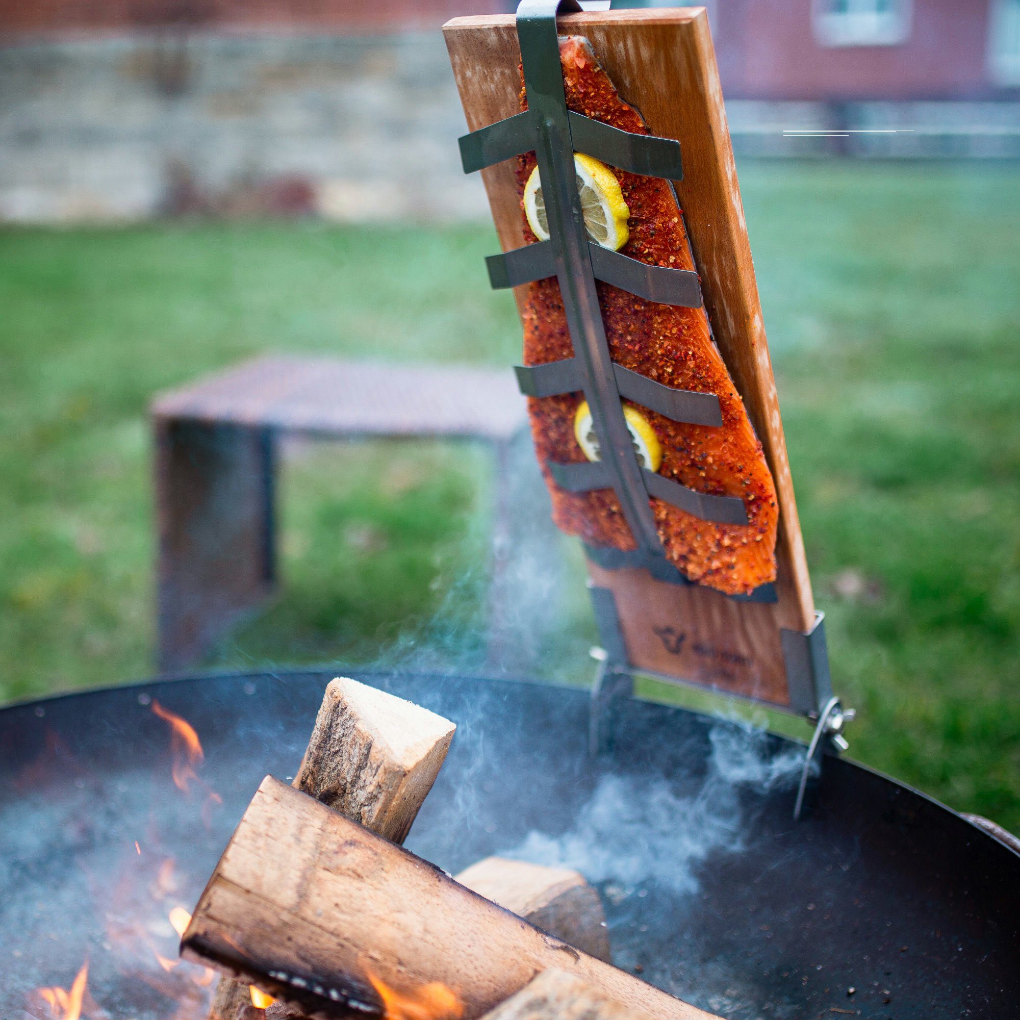 Fisch Räucherbrett Halterung für mit für und Holz Flammlachsbrett Feuerschale, BBQ-Toro Lachsfilet