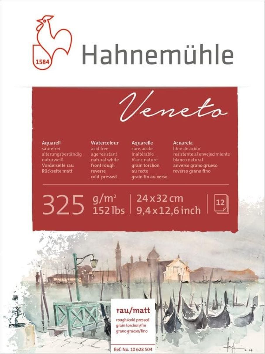 Hahnemühle Aquarellpapier Veneto 24x32cm, 325g/m², 12 Blatt, Rau/Matt