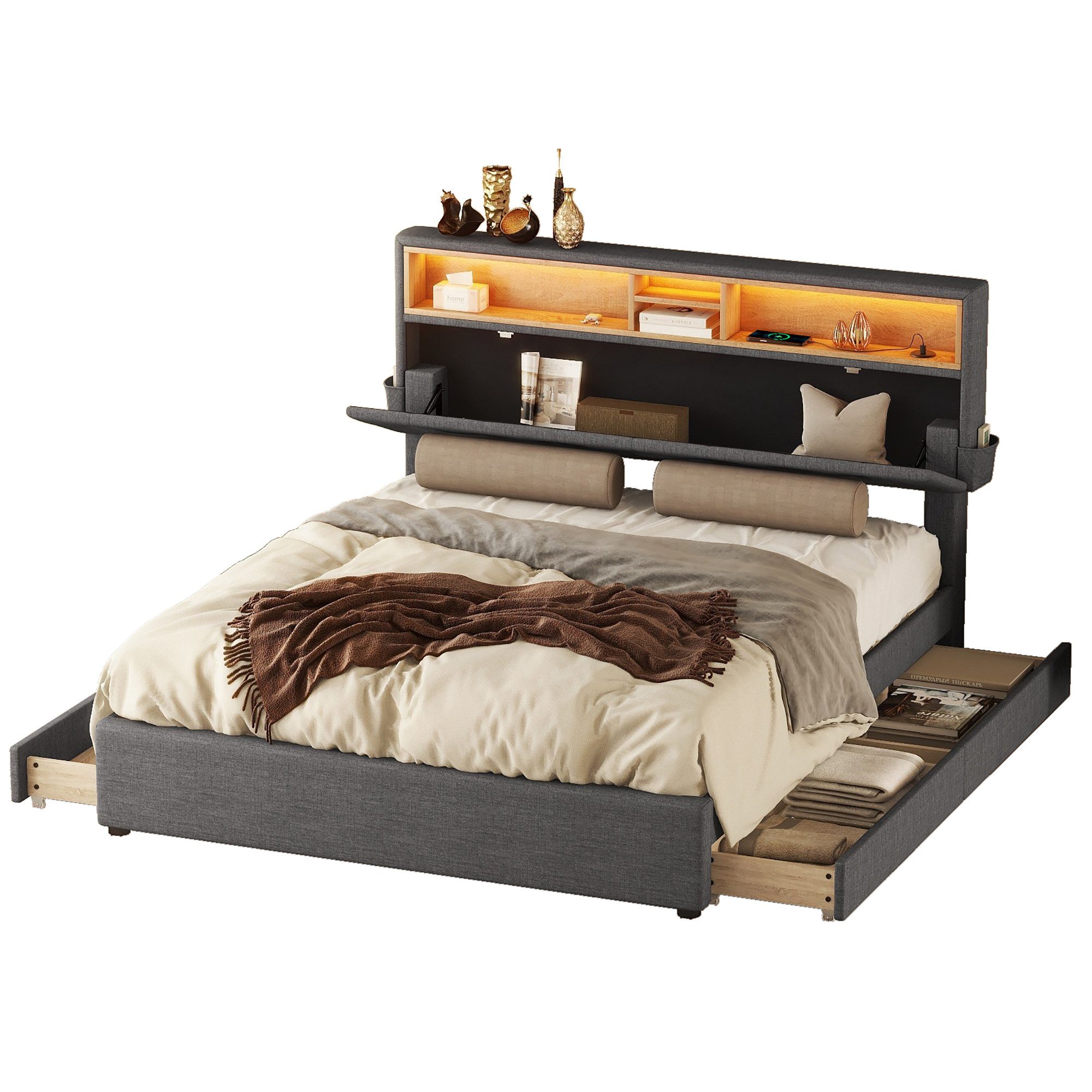 OKWISH Polsterbett Doppelbett Stauraumbett mit Lattenrost günstig online kaufen