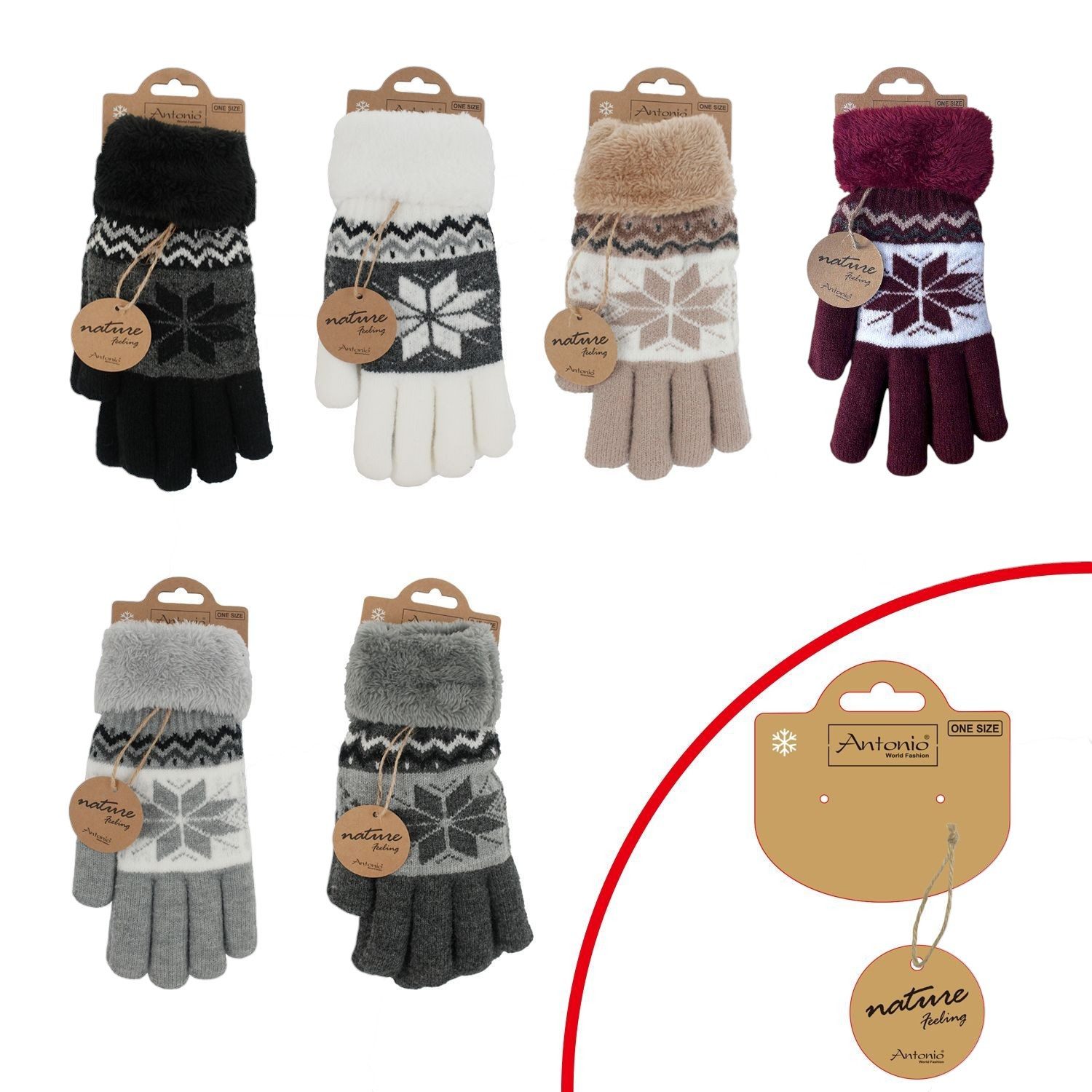 VewoTex Strickhandschuhe Winter Damen Handschuhe » Fingerhandschuhe Schneeflocke (2 Handschuhe, 2-St., 1 Paar) Gefütterte Teddy Winterhandschuhe » Strickhandschuhe flauschig & warm