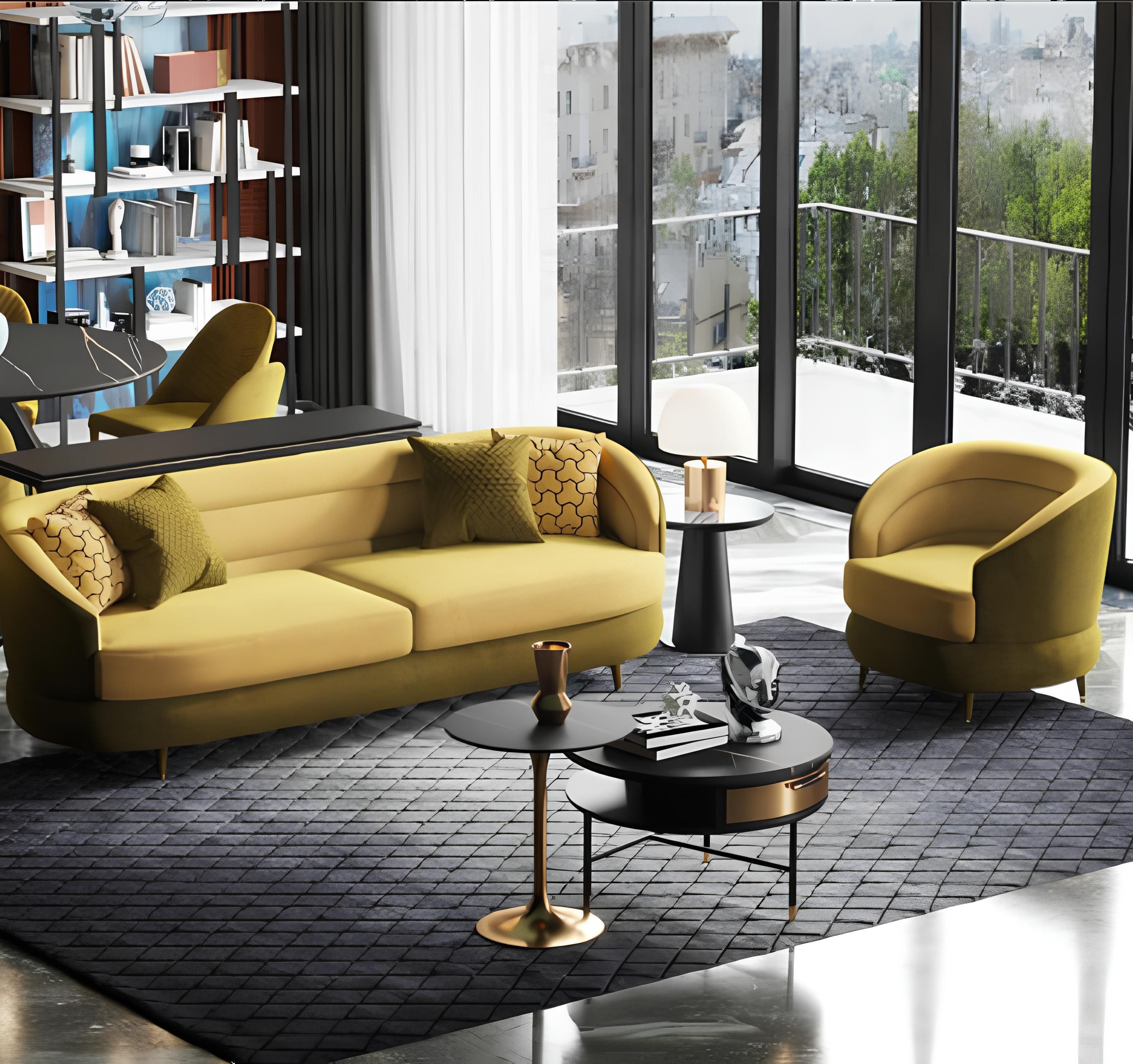 Xlmoebel Polstergarnitur Moderner Samt-Sofa-Set in Gelb mit Couch Loungesofas, (2-tlg., Sofagarnitur 3+1 Sitzer), Hergestellt in Europa