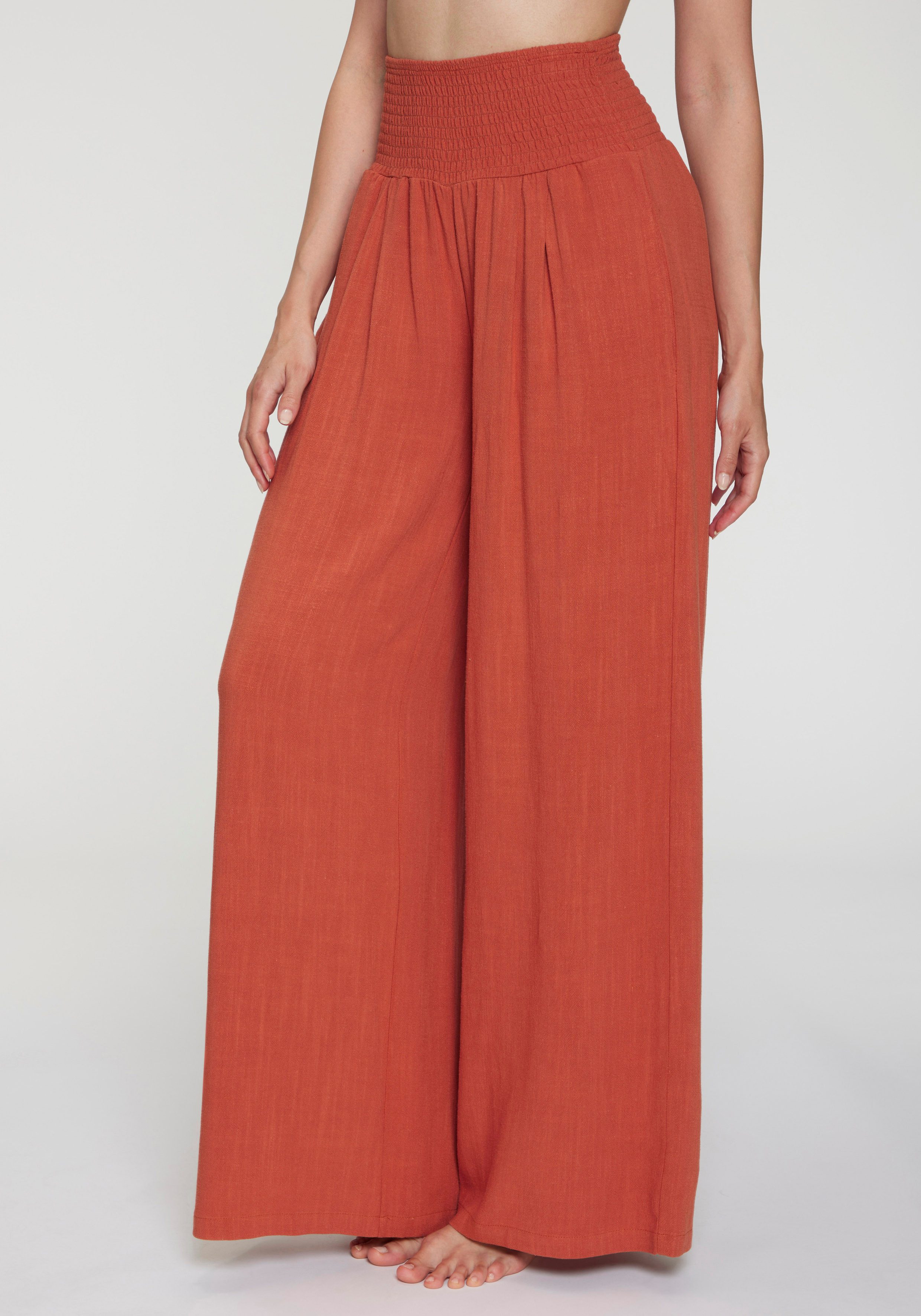 French Connection Leinenhose mit hohem Smokbund weite Palazzohose für den Sommer, lockere Schlupfhose, Strandhose