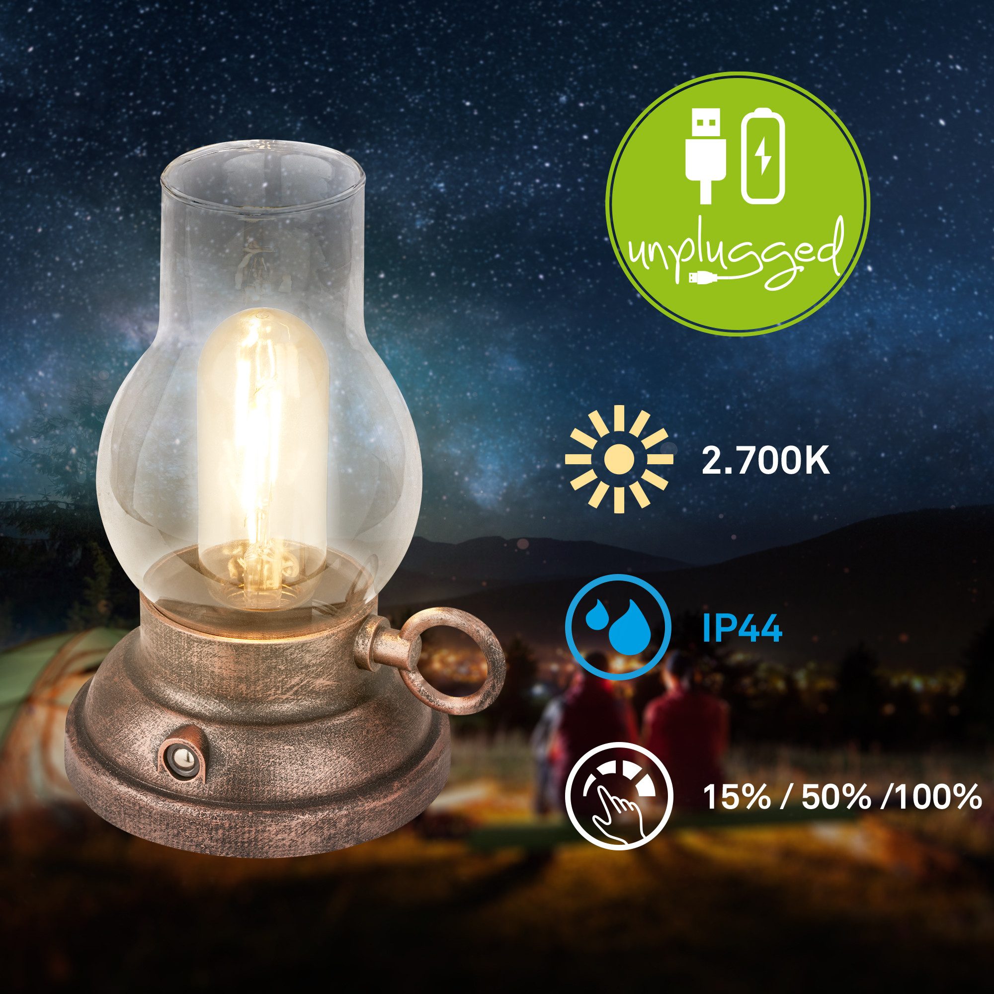 Briloner Leuchten LED Tischleuchte Vintage Tischlampe Akku Kerzenlicht Nach günstig online kaufen