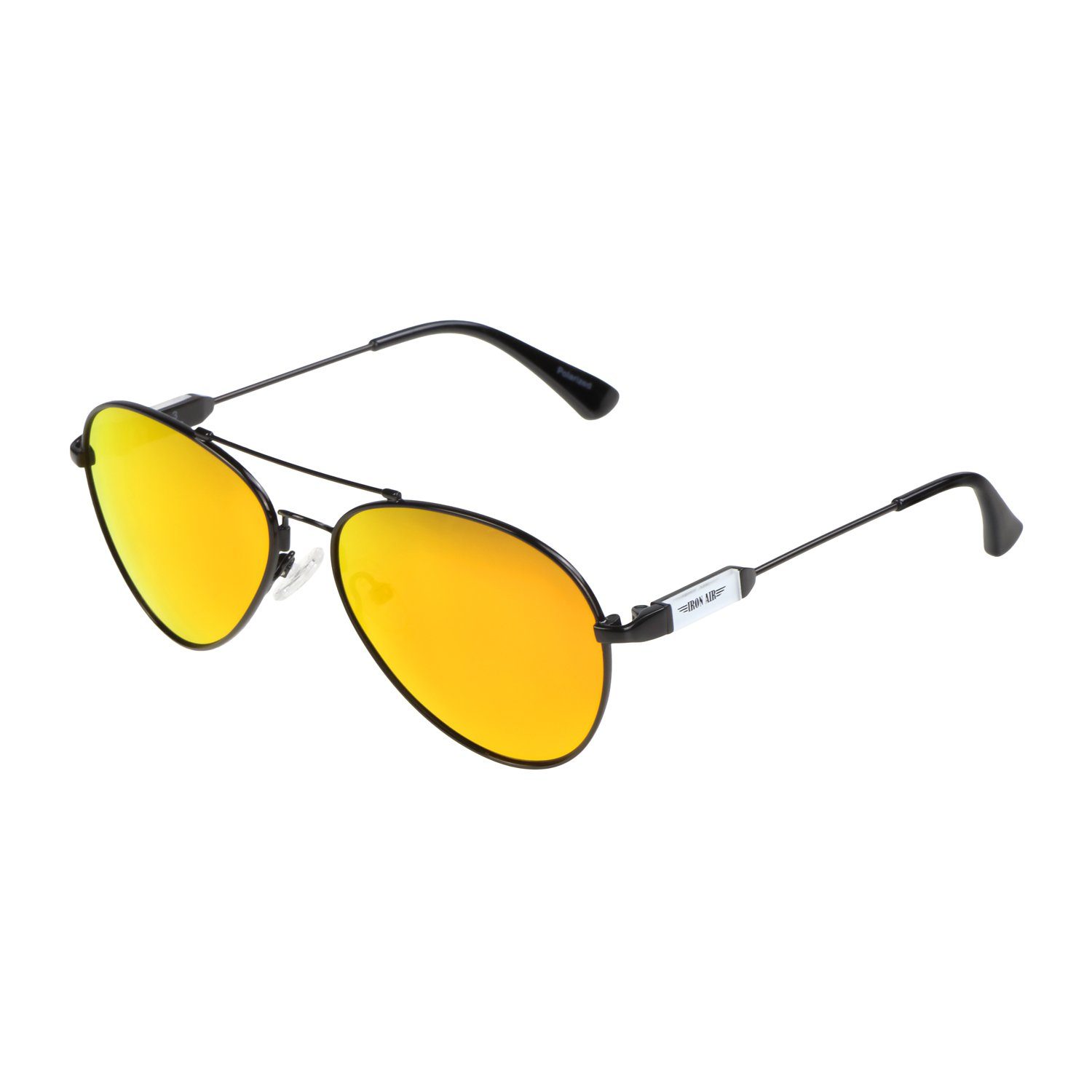 ActiveSol SUNGLASSES Sonnenbrille Pilotenbrille für Kinder, 6 - 10 Jahre, Flieger-Brille (inklusive Brillenputztuch und Schiebeschachtel) Metall Bügel mit Memory Metall im Nasenbügel Schwarz - Orange Verspiegelt