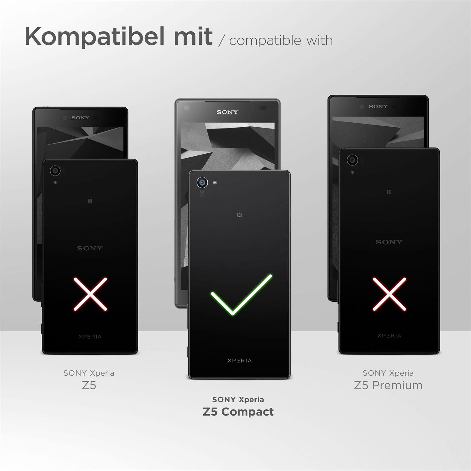 moex Handyhülle für Sony Xperia Z5 Compact Hülle Klappbar Flip Case Schwarz 4,6 Zoll, 360 Grad Schutz Handytasche Leder Optik PU Lederhülle Cover Klapphülle