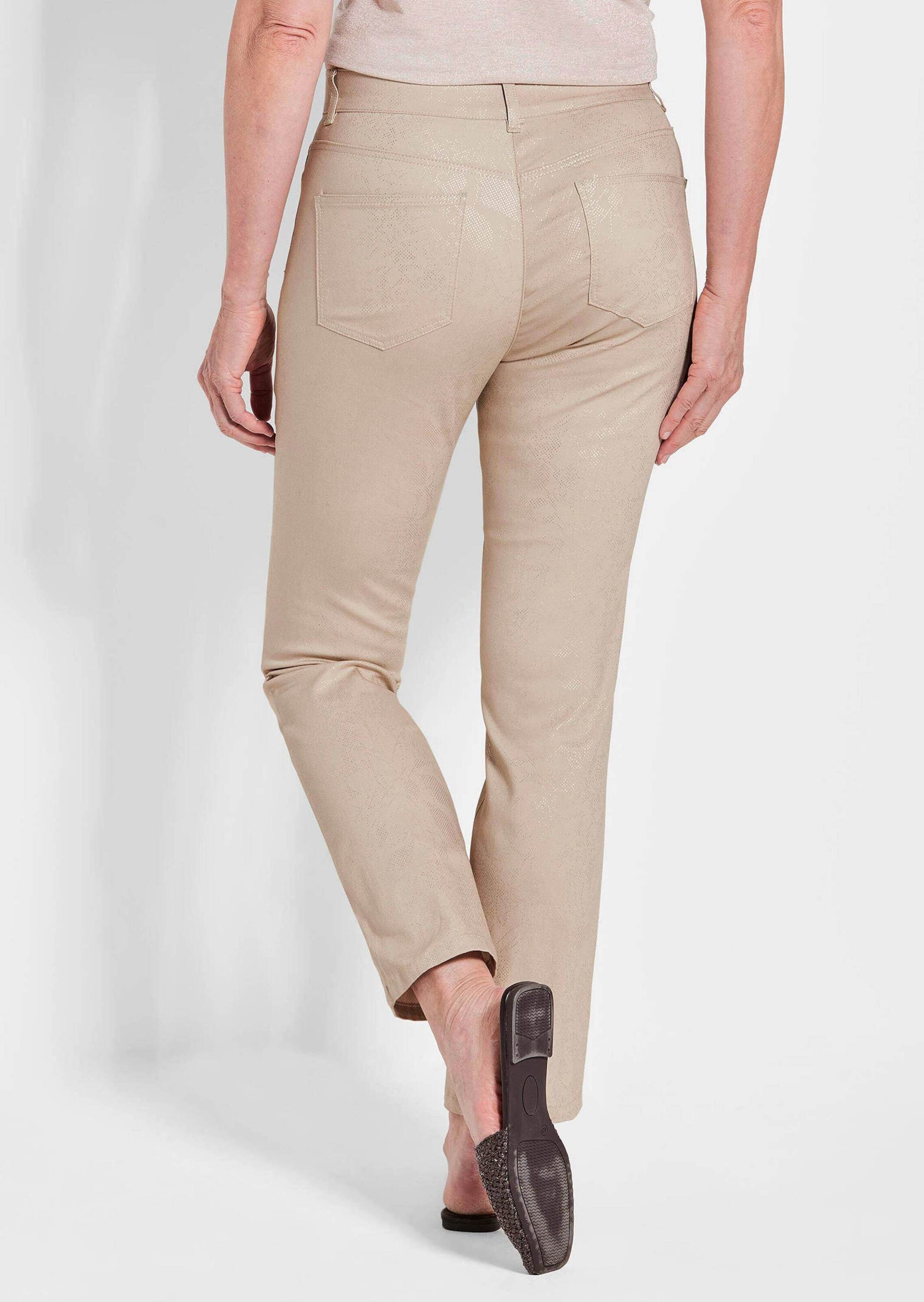 GOLDNER Stoffhose Knöchellange Jeans CARLA in Braun Slim Fit Jeans, Blumenmuster, Formbund, elastisch, bequem